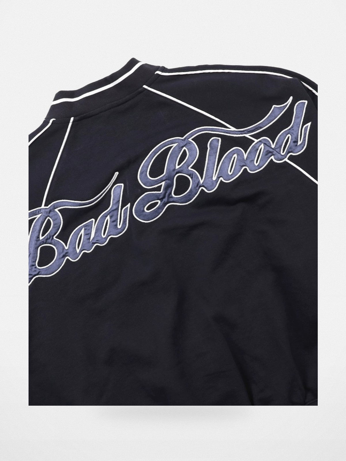 BADSEED Side Stripe Cotton Bomber Jacket in Navy Blue - Detail