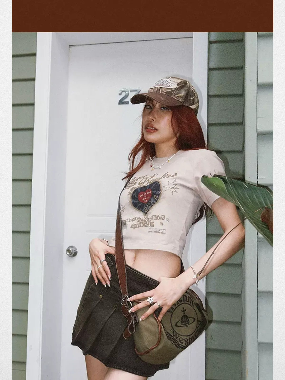 BeerBro Vinyl Print Cropped Baby Tee in Beige