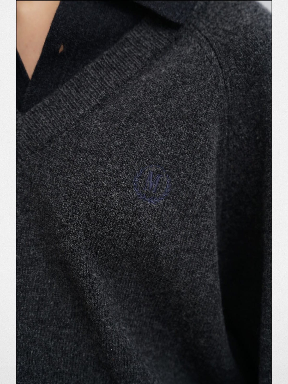 MasonPrince Faux Two Piece Wool Blend Polo in Charcoal - Detail