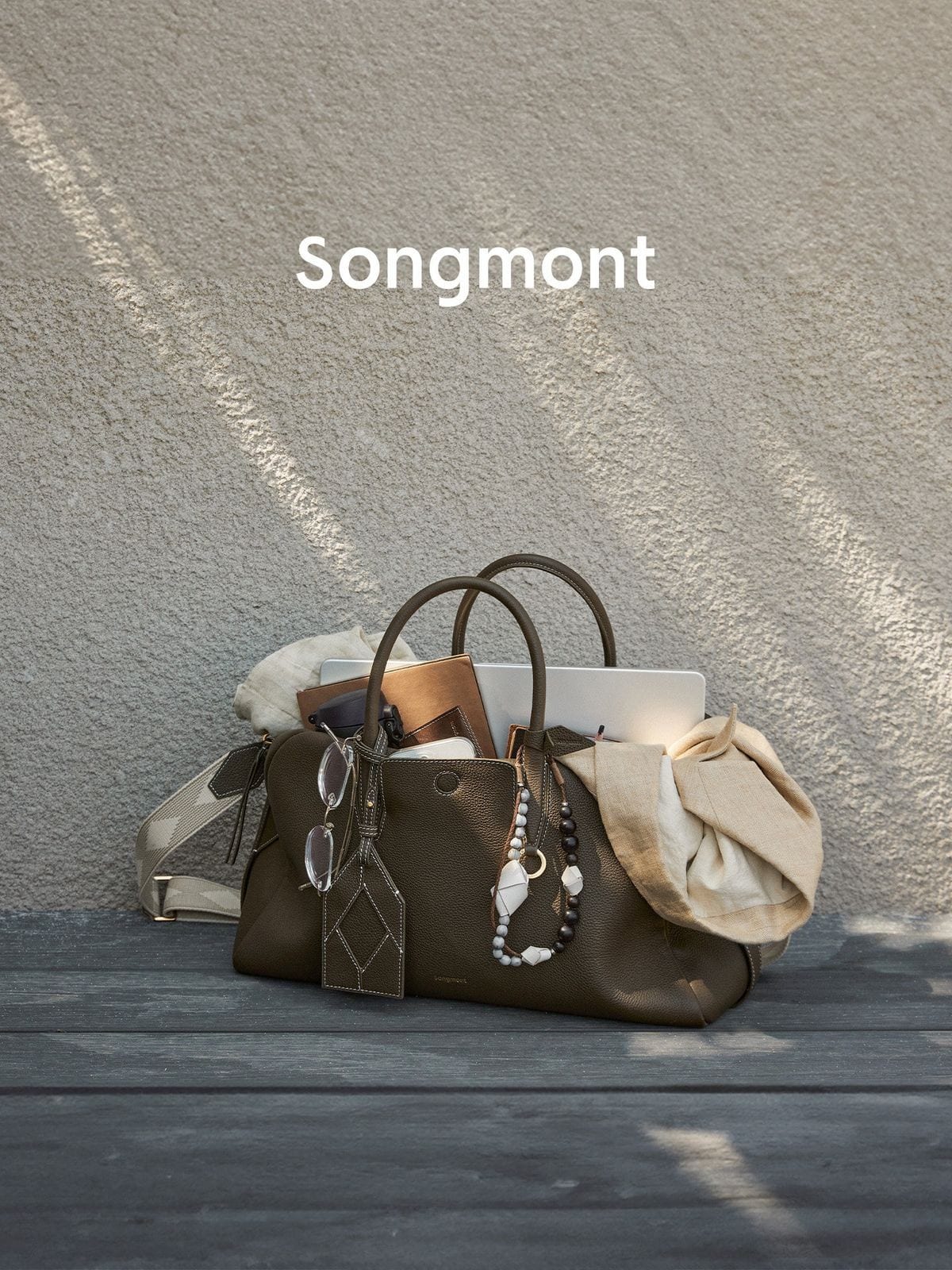 Songmont Leather Bowling Bag in Olive - Lifestyle