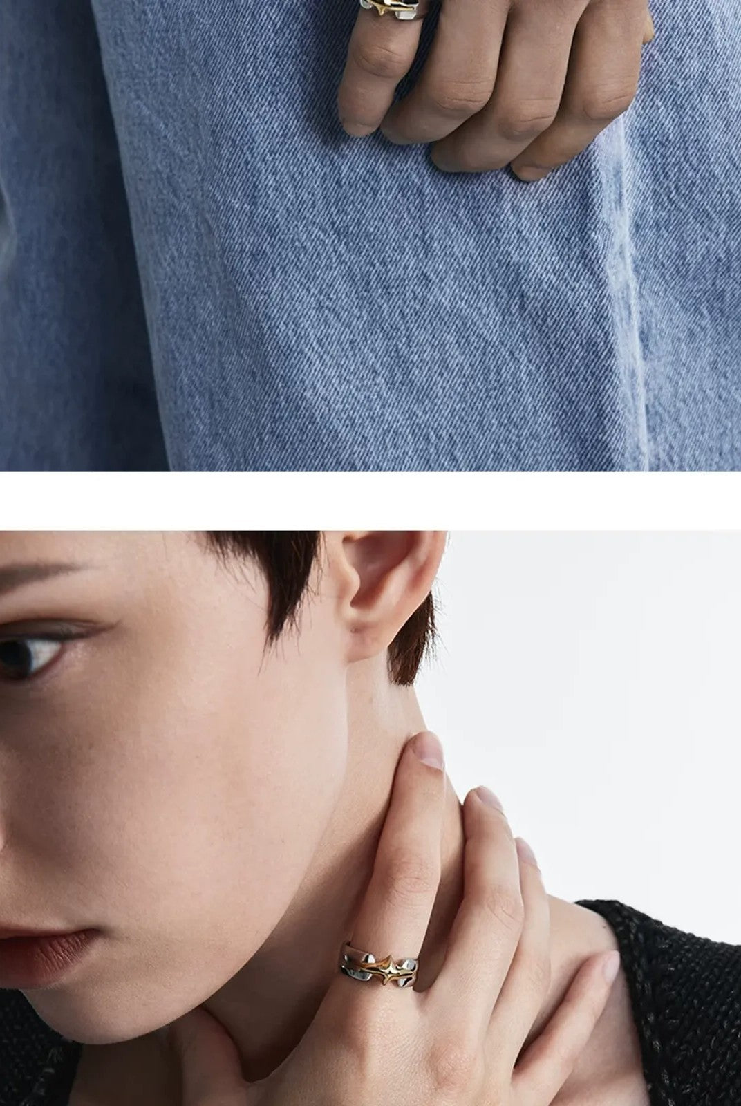 BLACKHEAD Structural Two Tone Star Ring in Gold - On Model