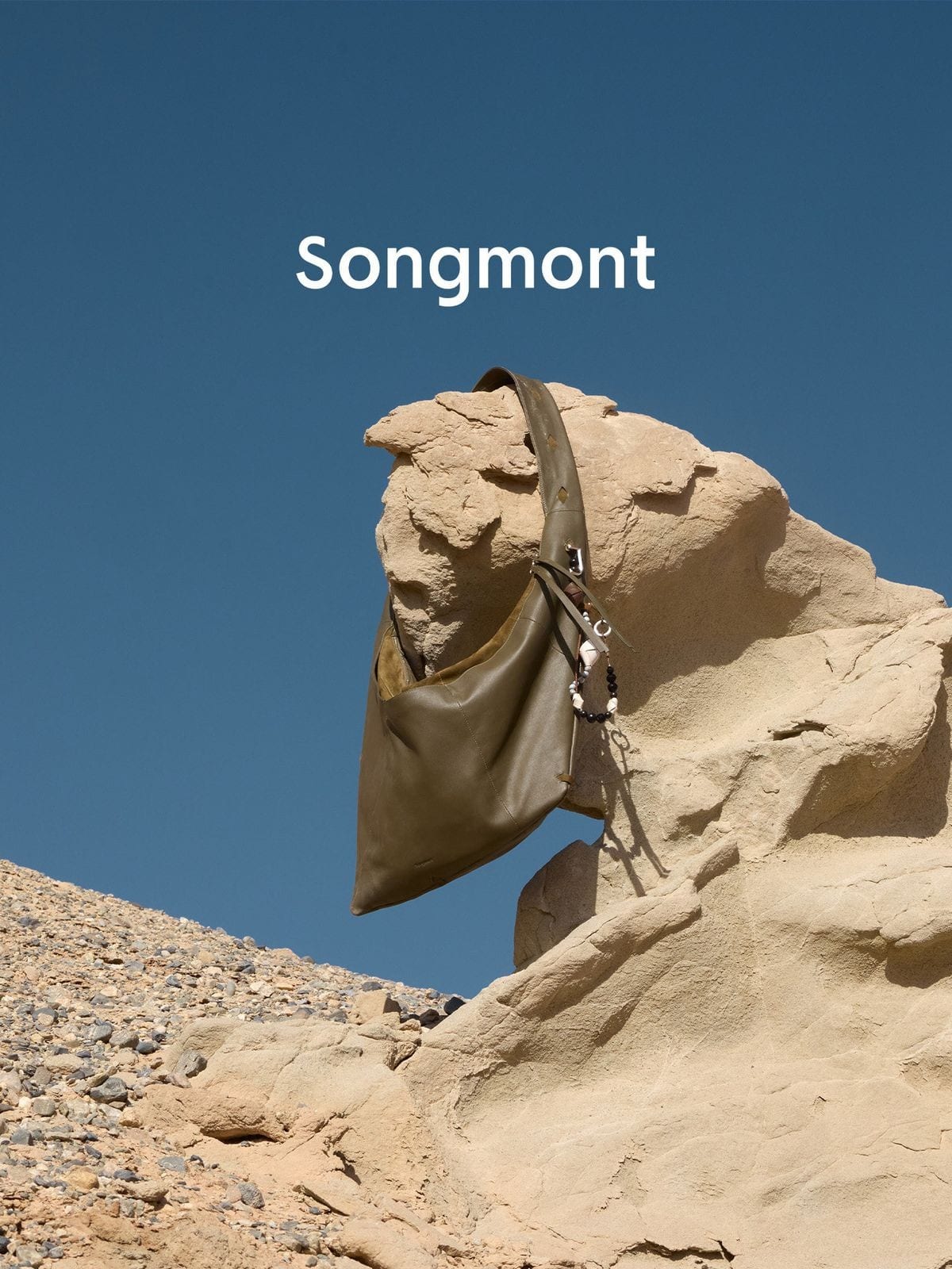 Songmont Broken Shell Leather Crossbody Hobo in Olive - Lifestyle