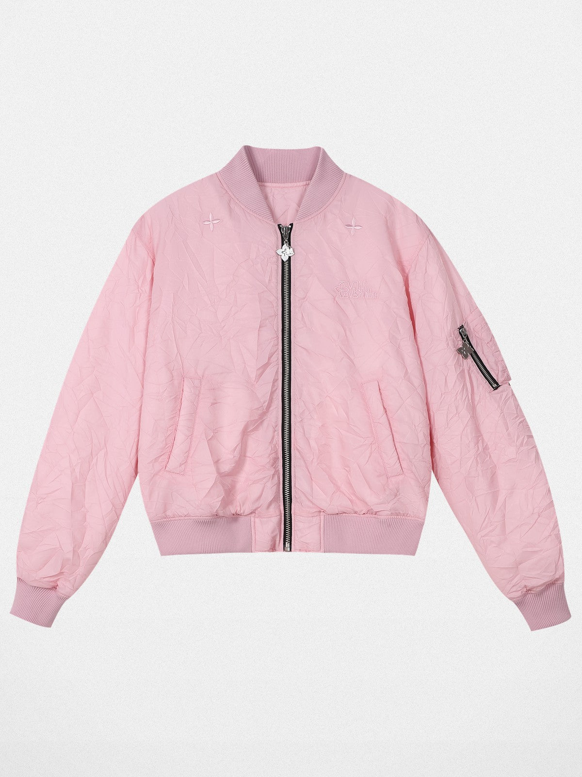 MEDM Nylon Stand Collar Padded Bomber in Pink
