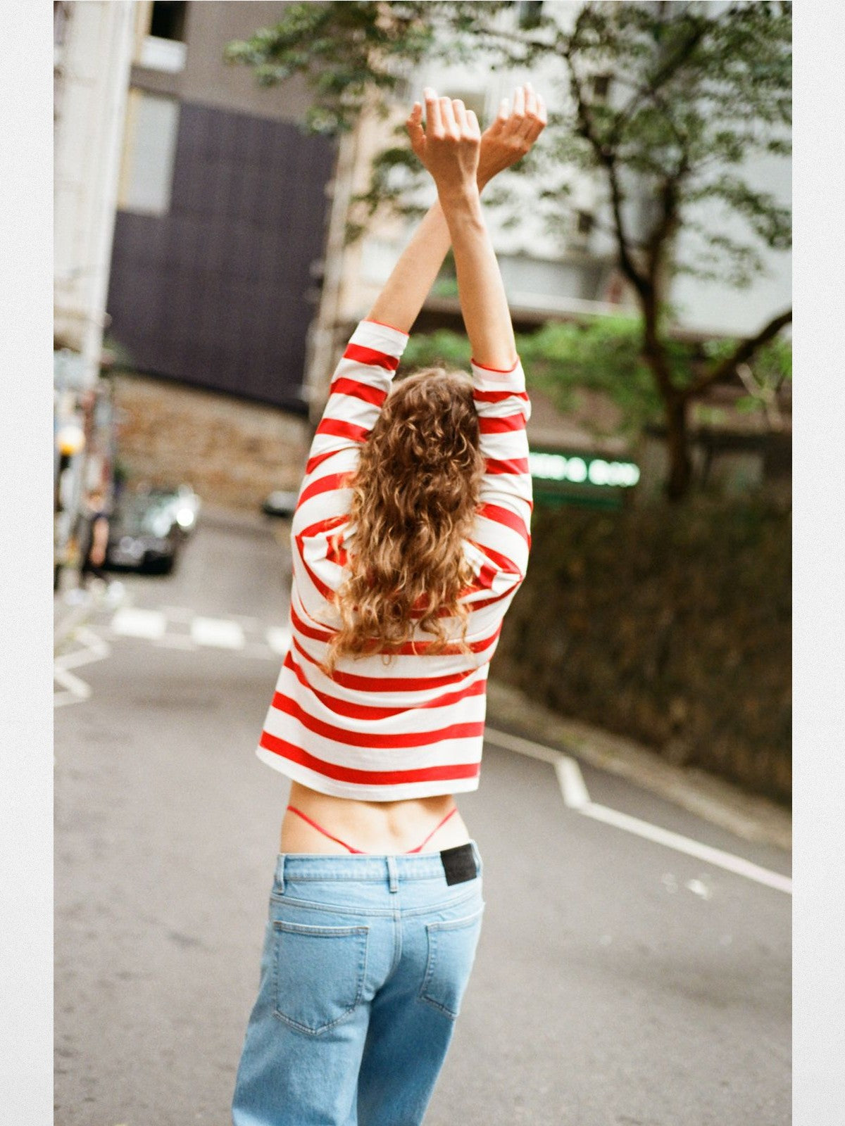 Alright Then Textured Wide Leg Jeans in Blue - On Model