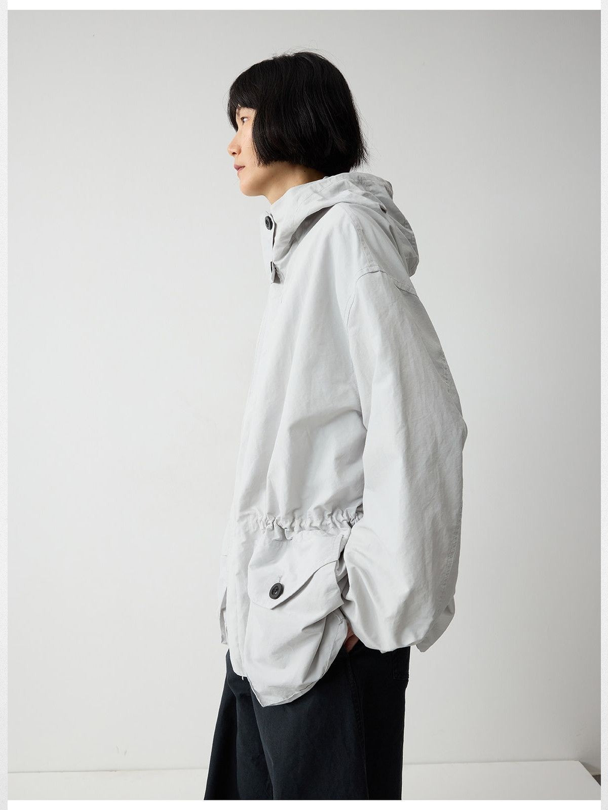 RandomPiece Cotton Nylon Utility Jacket in Gray - On Model