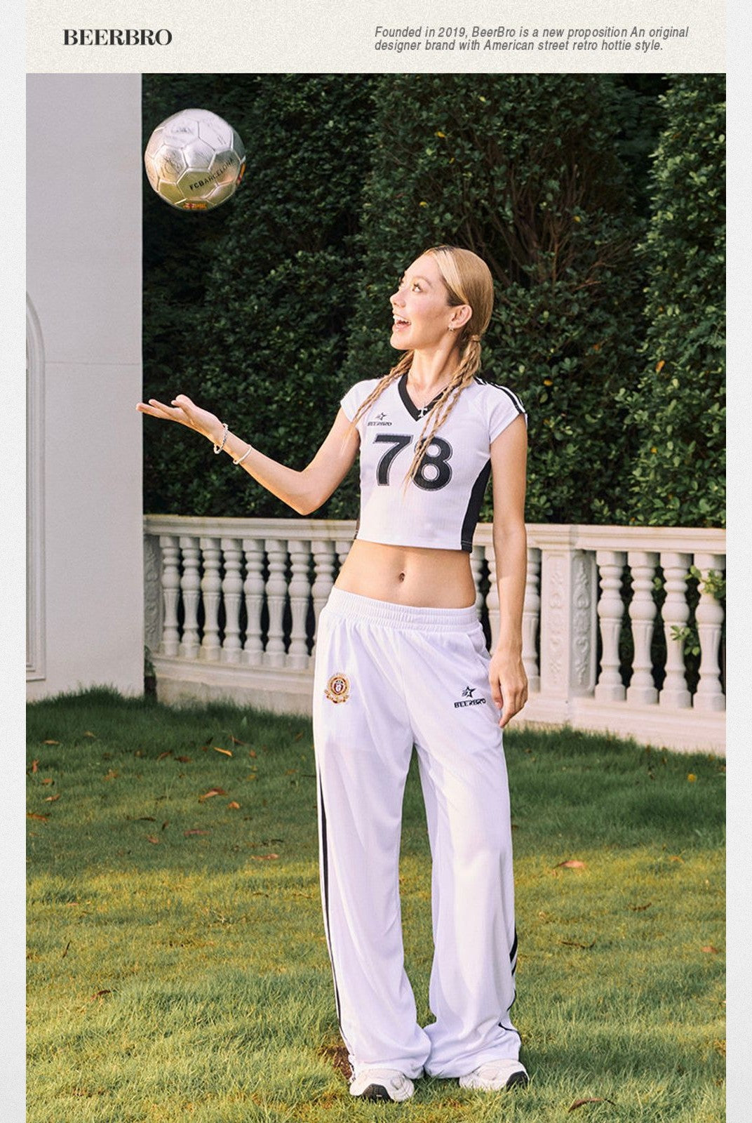 BeerBro Striped Wide Leg Track Pants in White - On Model