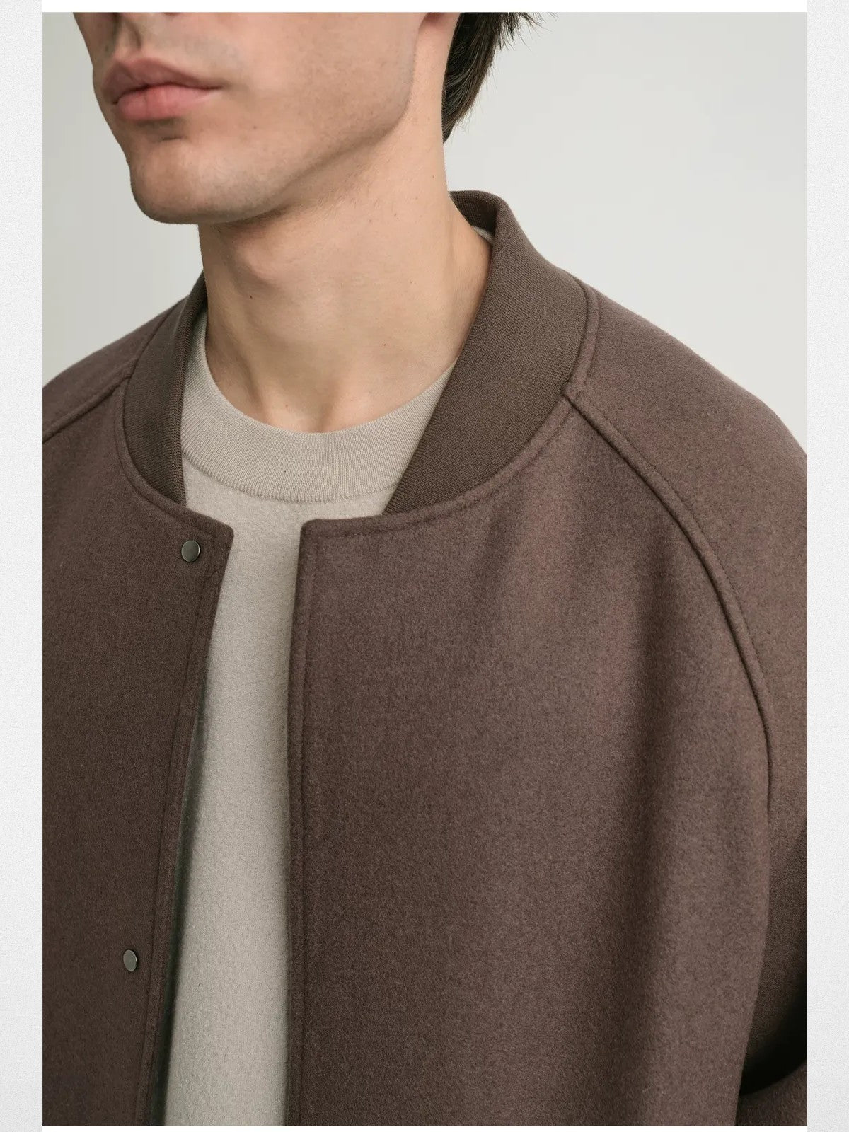 Roolrren Homme Wool Blend Varsity Jacket in Brown - On Model