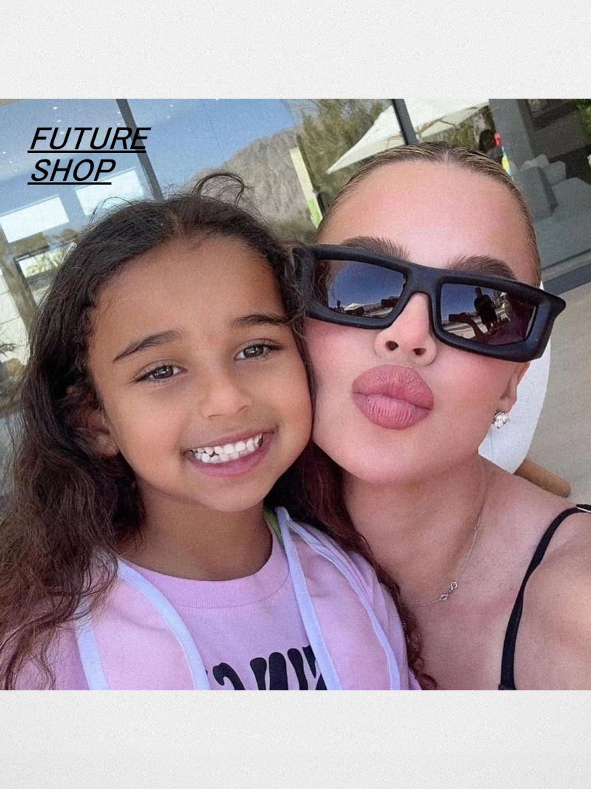 FUTURE UPDATE Chunky Y2K Square Sunglasses in Black - On Female Model