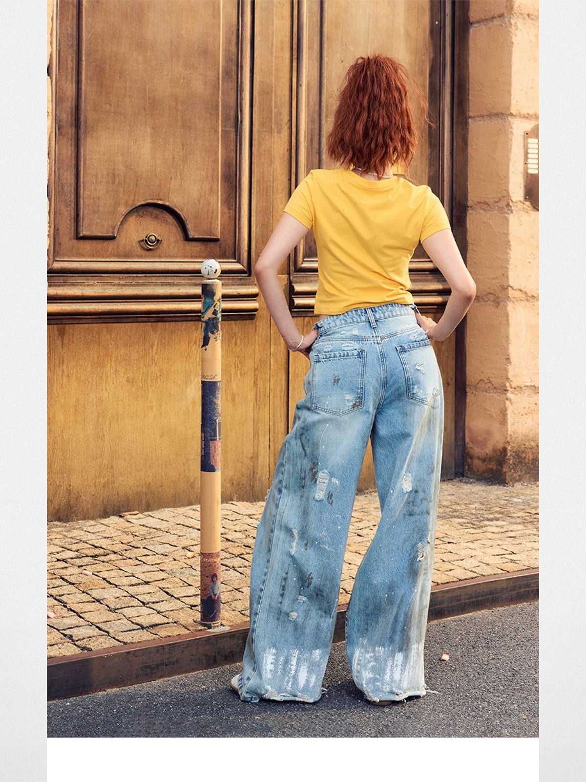 BeerBro Distressed Dirty Wash Relaxed Jeans in Blue - On Model