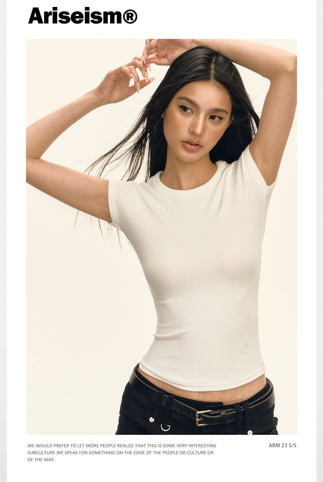 ARISEISM Slim Fit Cotton Blend Crew Neck Tee in White - On Model