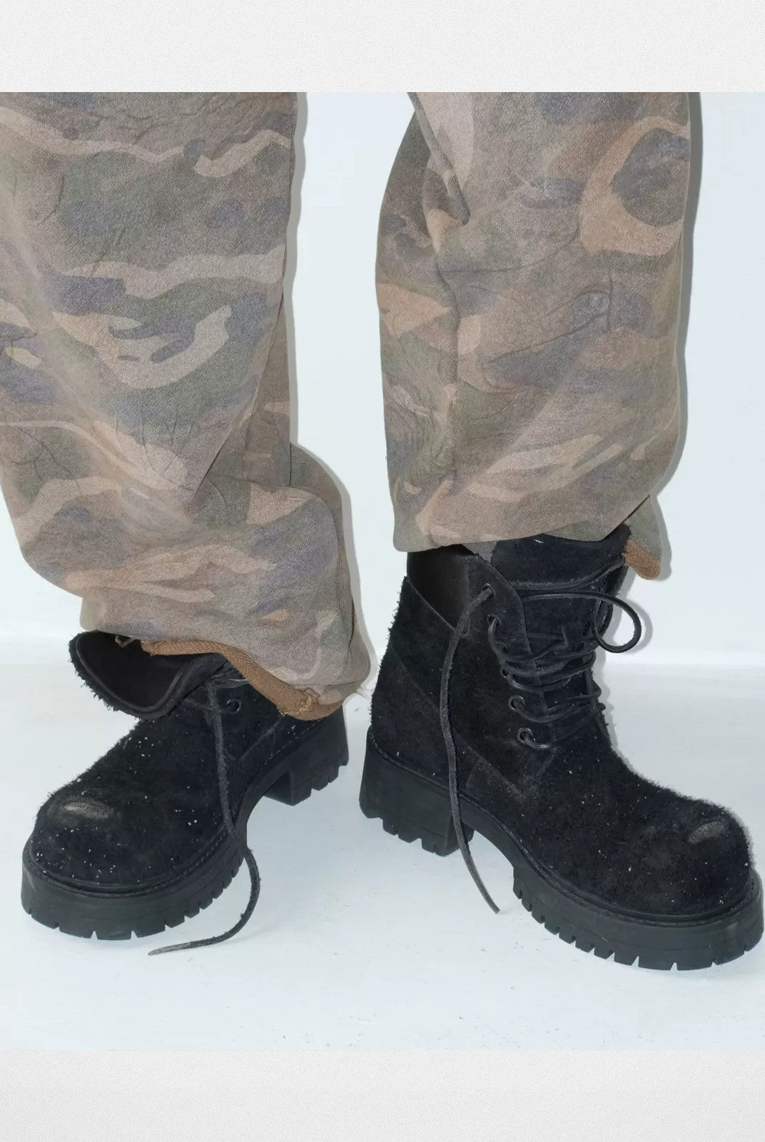 MASONPRINCE Washed Suede Platform Boots in Black - On Model