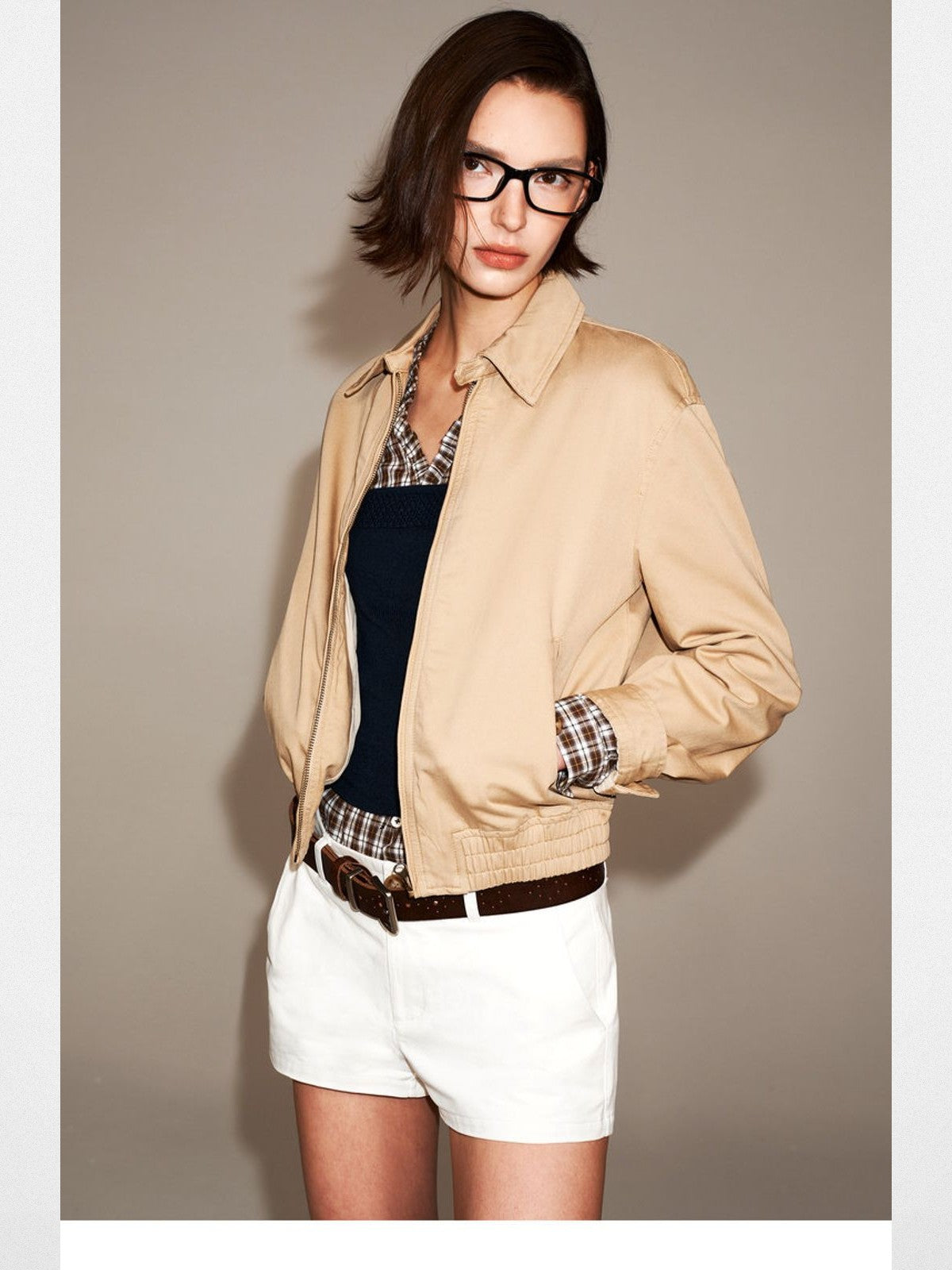 PUKI Washed Cotton Barn Jacket in Khaki - On Model