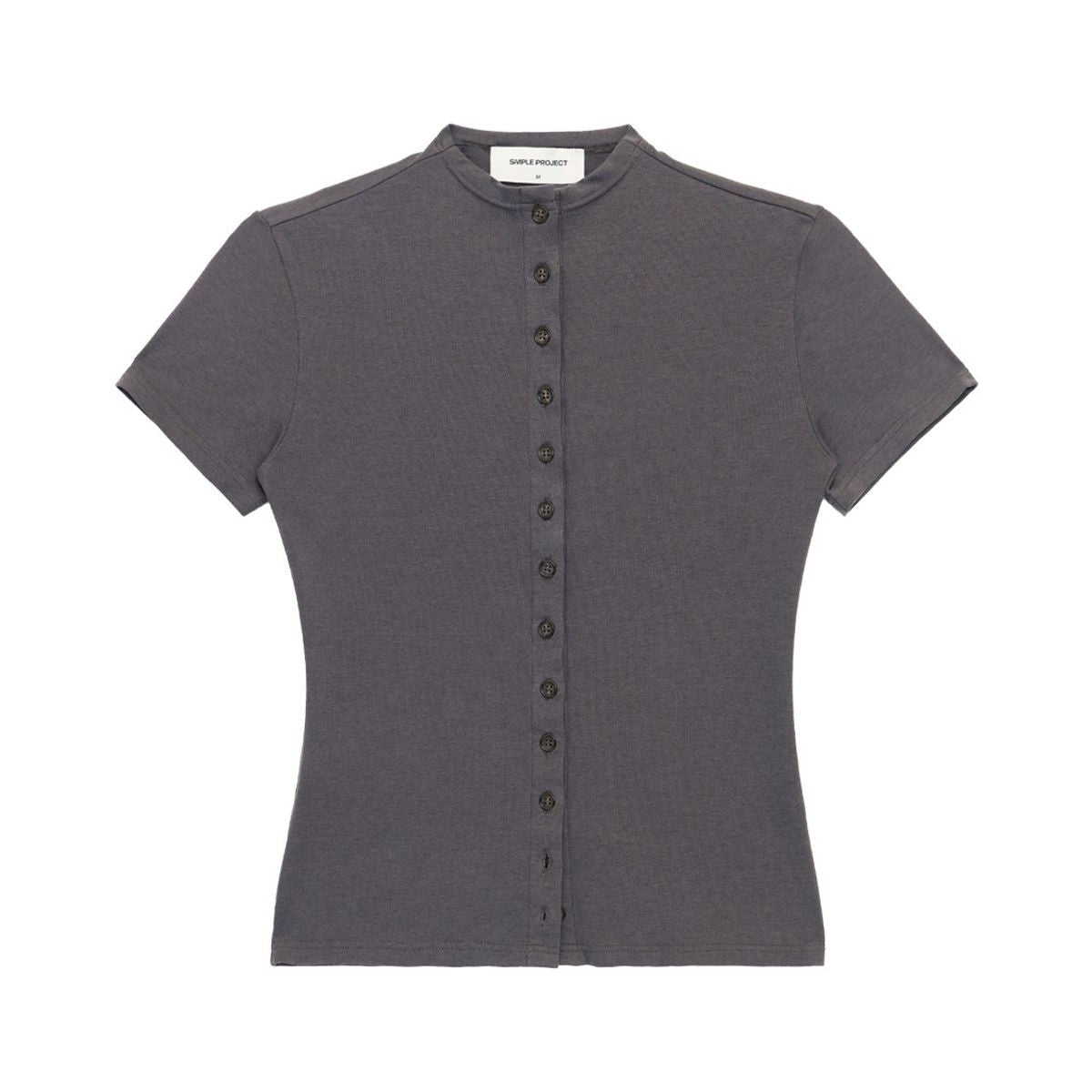 Simple Project Tencel Wool Button Front Tee in Charcoal