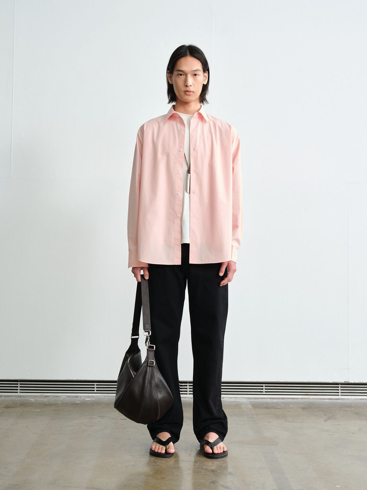 ROYA Long Staple Cotton Poplin Shirt in Pink - On Model