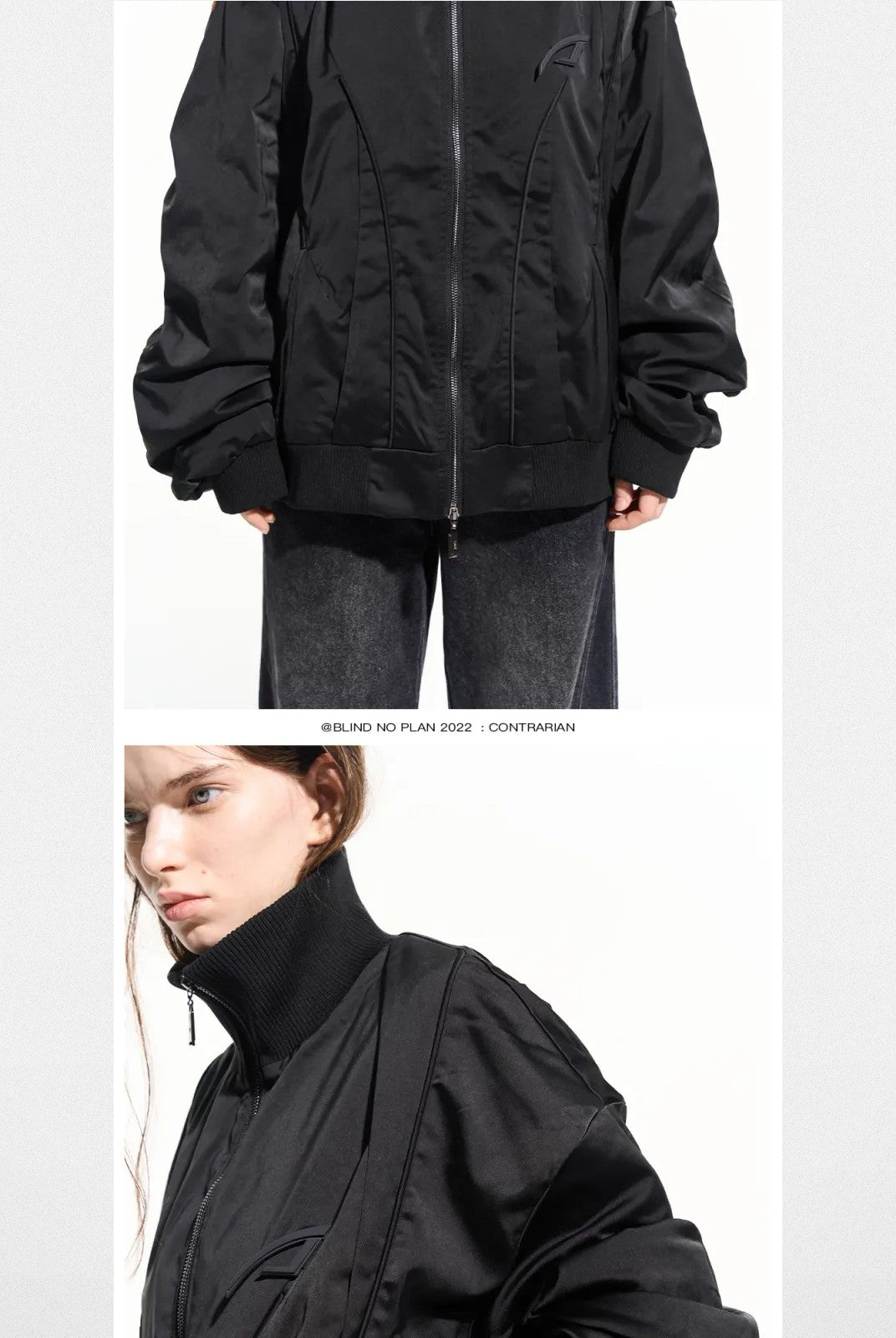 BLINDNOPLAN Segmented Panel MA 1 Bomber in Black - On Model