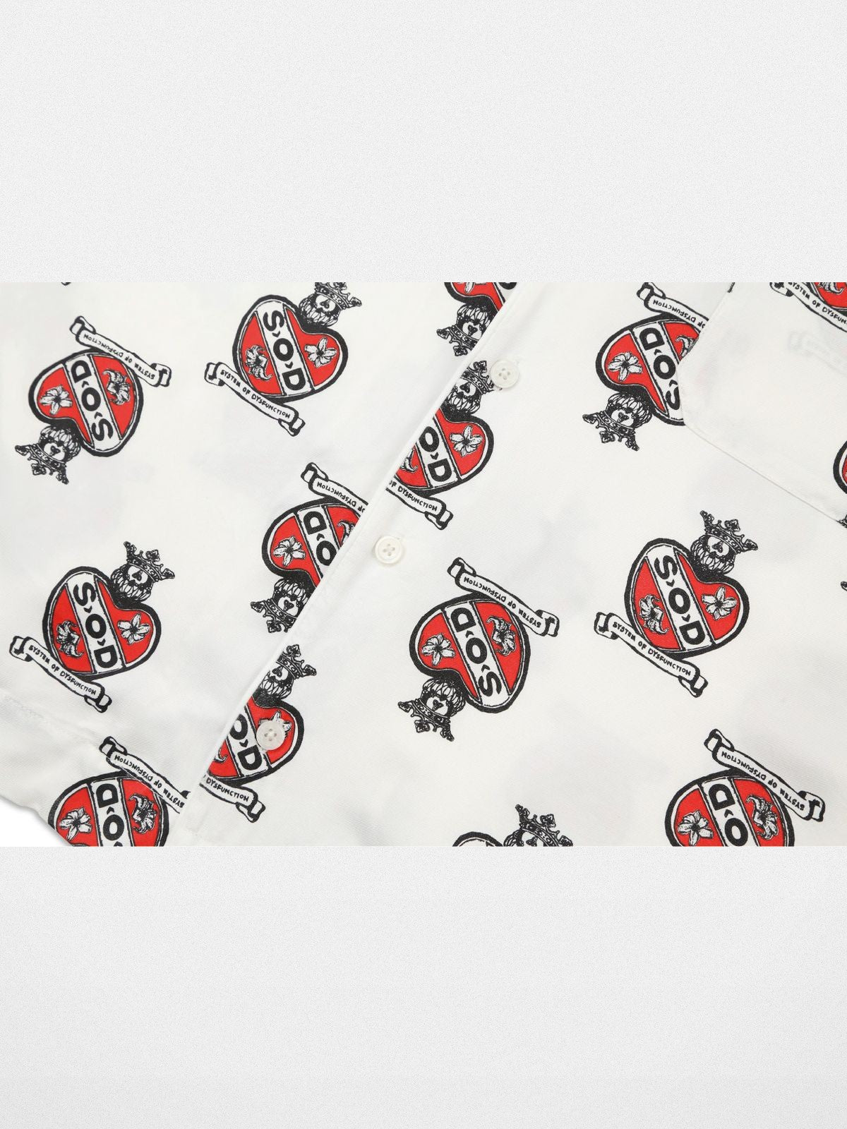 SOD Sacred Heart Rayon Hawaiian Shirt in White - Detail