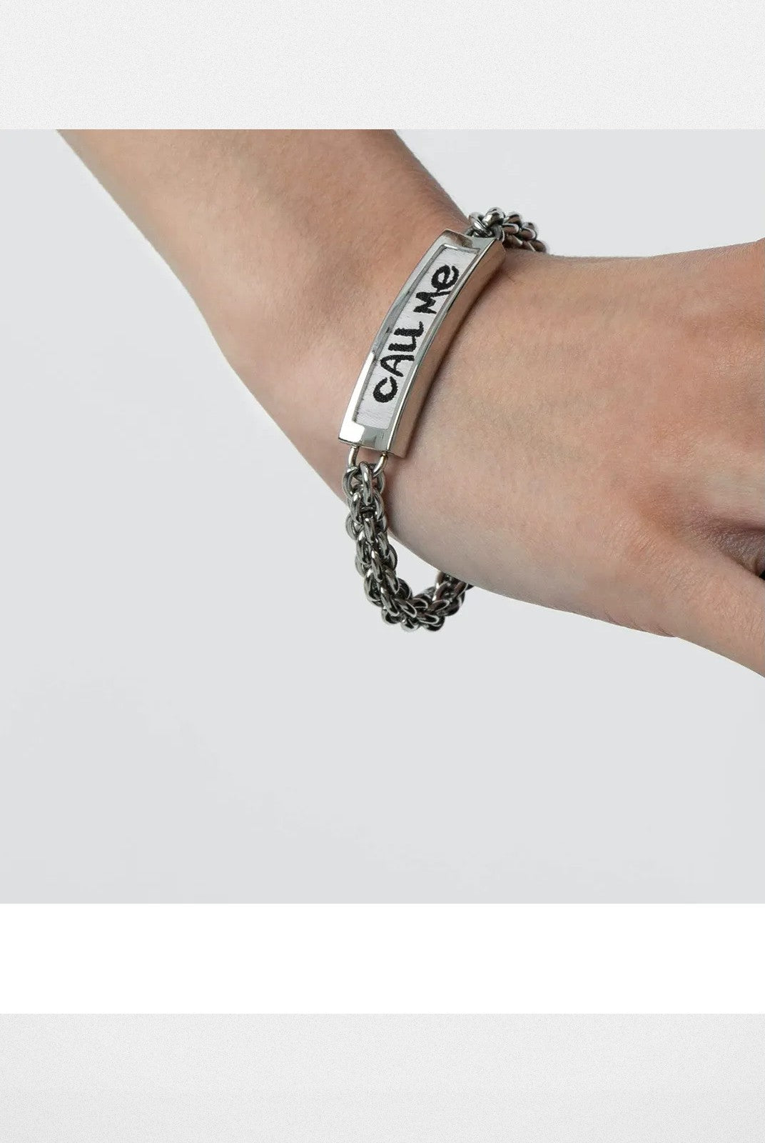 BLACKHEAD Call Me Steel Cuban Chain Bracelet in Silver - On Model