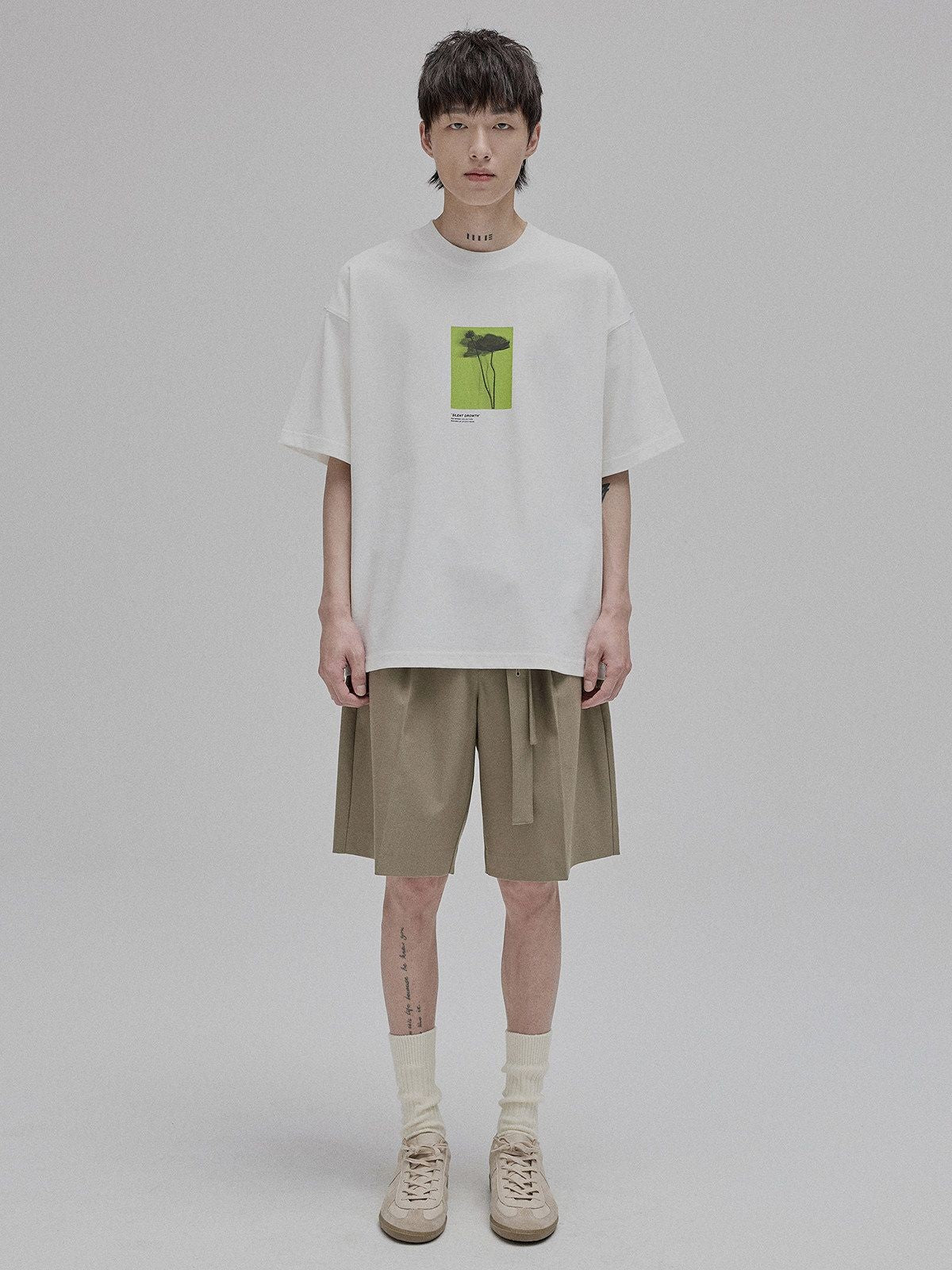 NANS Silent Growth Floral Print T Shirt in White - On Model