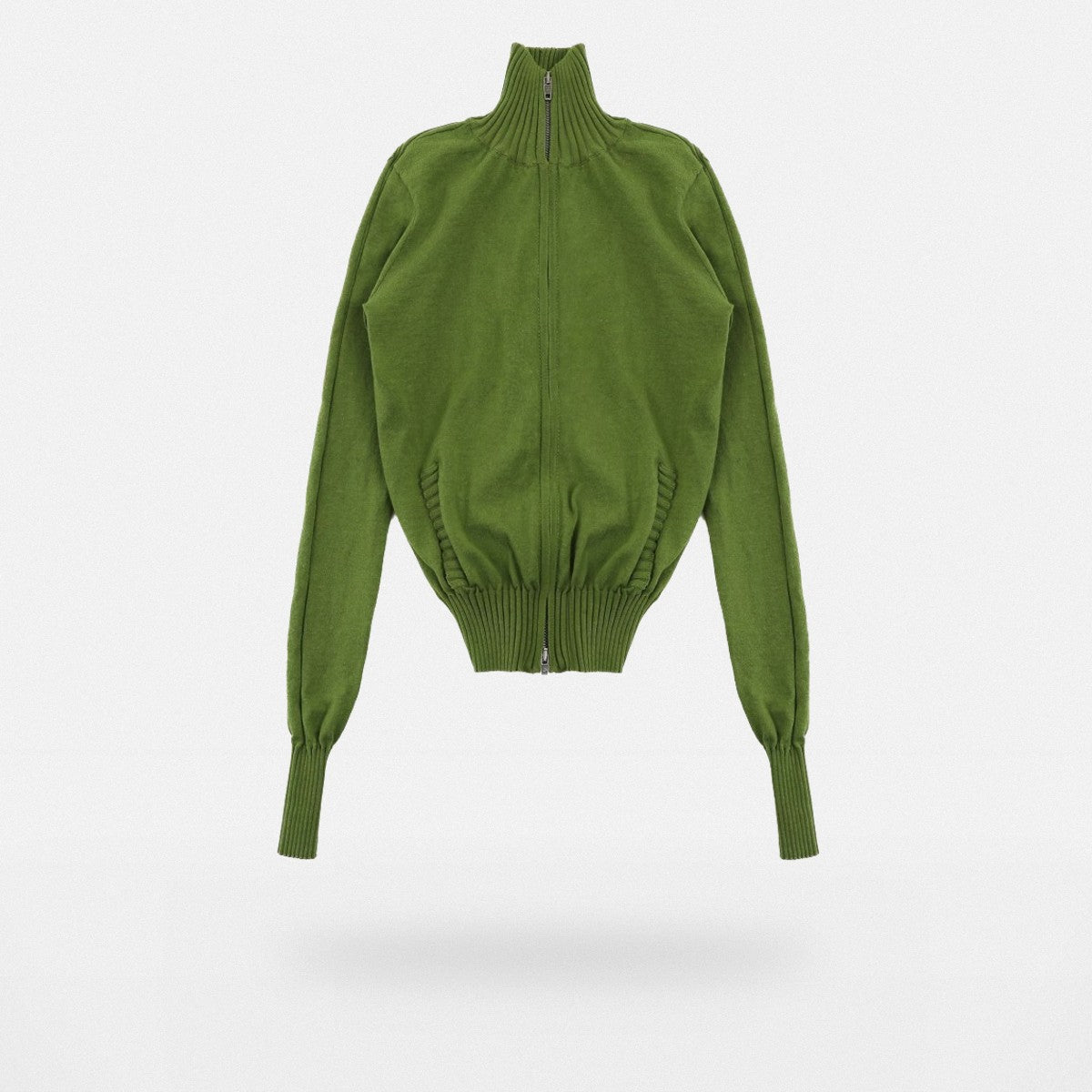 MASONPRINCE High Neck Cotton Blend Cardigan in Green