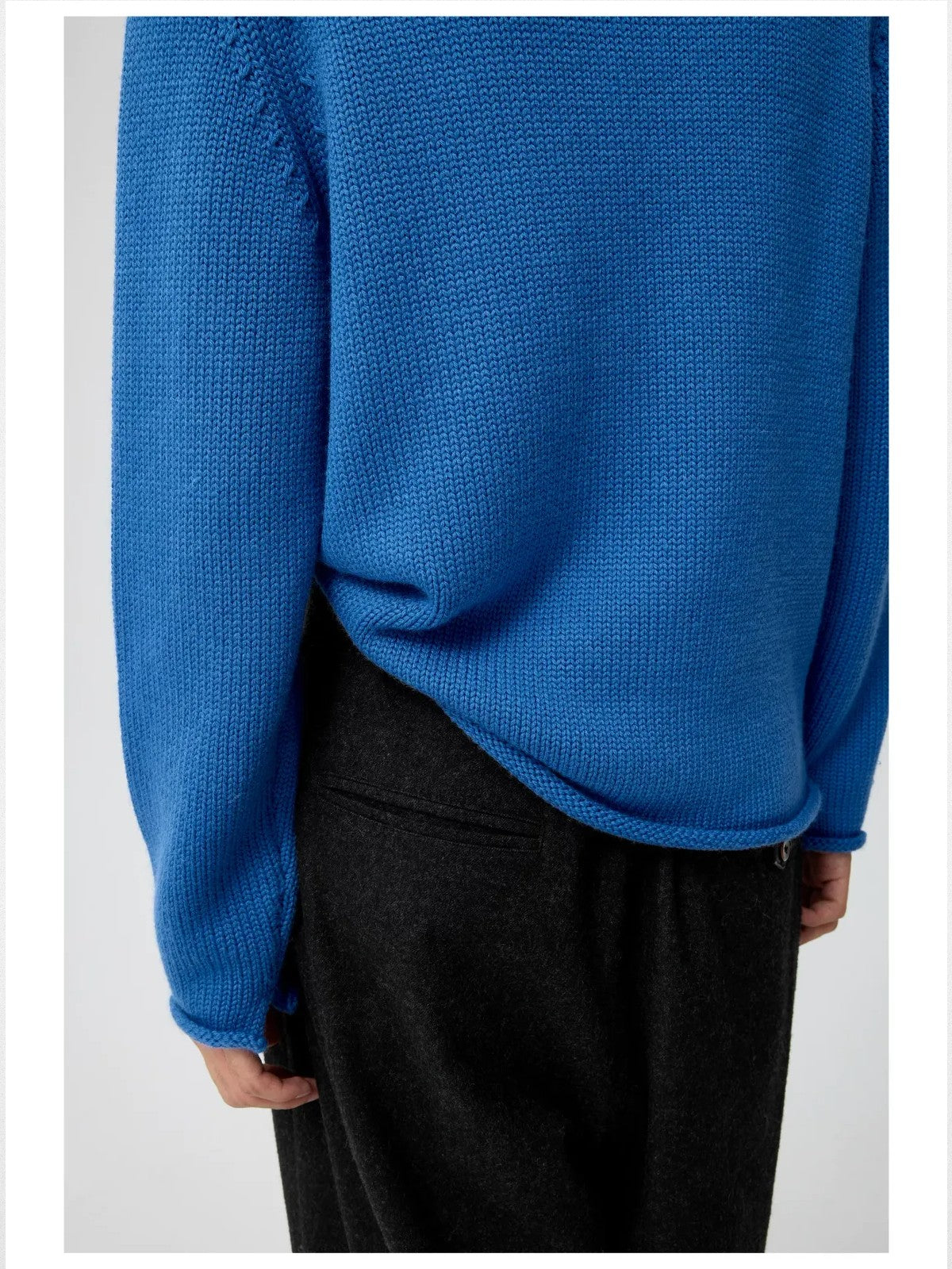 Simple Project Rolled Hem Shepherd Sweater in Blue - On Male Model