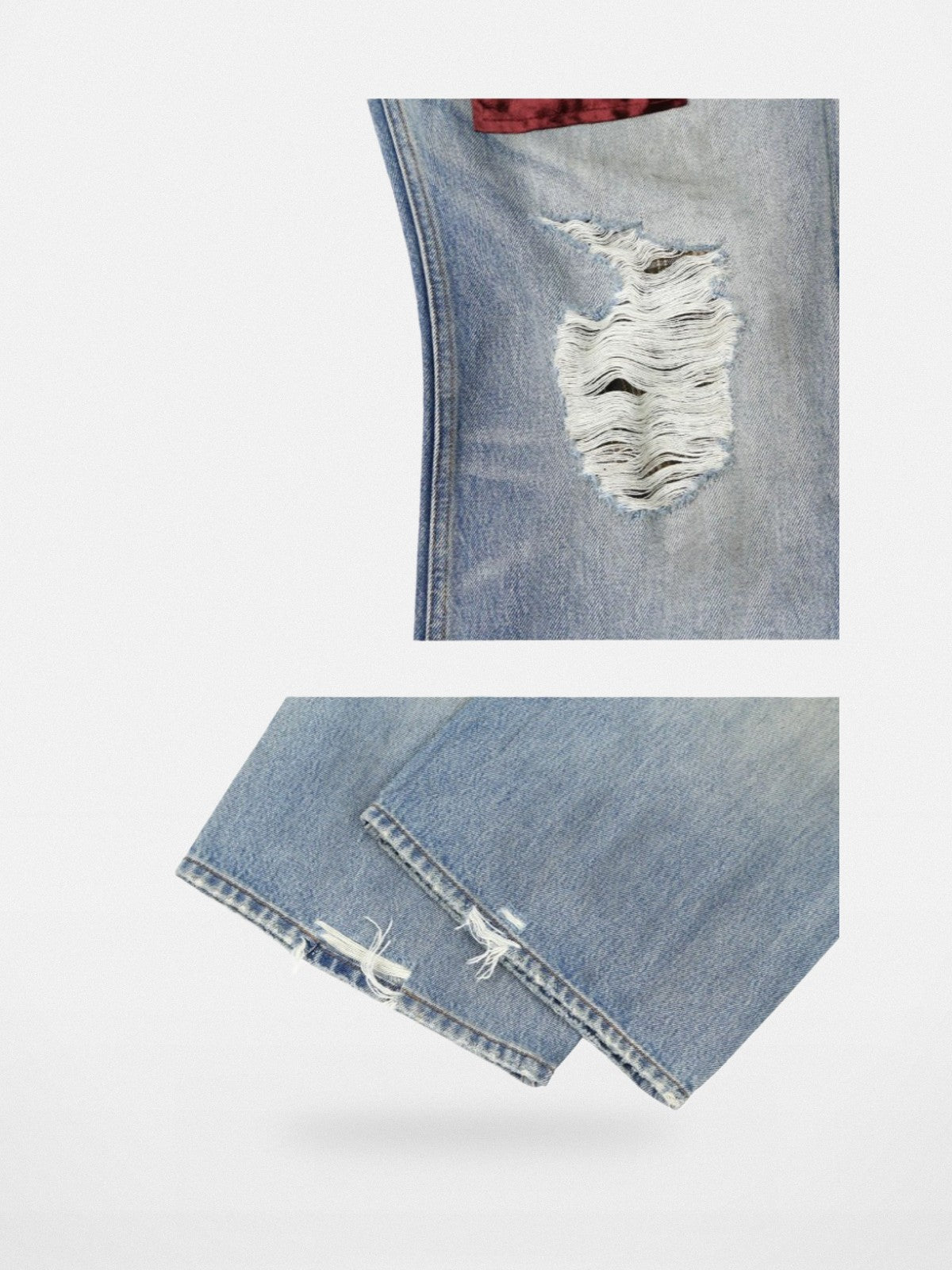 SOD Co. Patchwork Velvet Plaid Flare Jeans in Blue - Detail