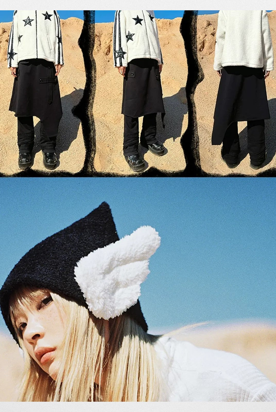 CFIERCE Angel Wings Pointed Knit Beanie in Black - On Model