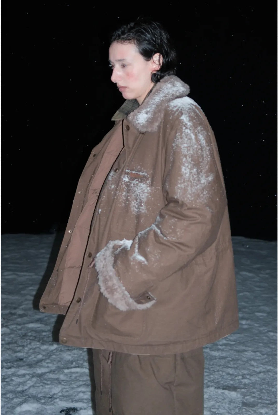 MASONPRINCE Sherpa Collar Utility Down Jacket in Green - On Model