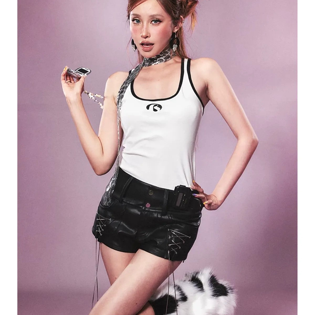 BeerBro Contrast Trim U Neck Tank in White - On Model