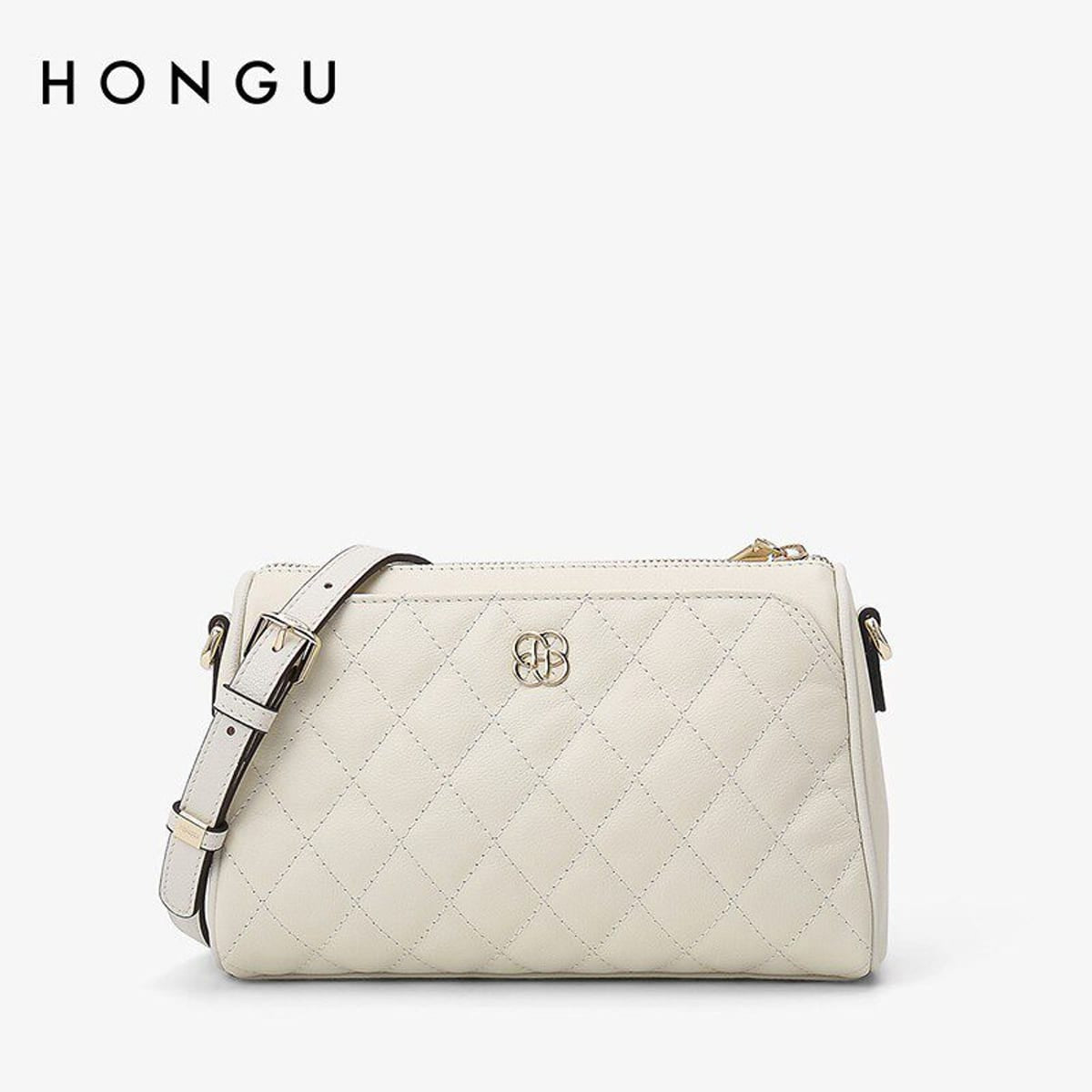 HONGU Quilted Cowhide Crossbody Bag in White