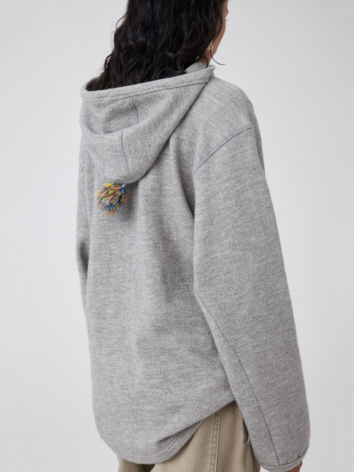 Simple Project Pom Pom Detail Hoodie in Gray - On Female Model