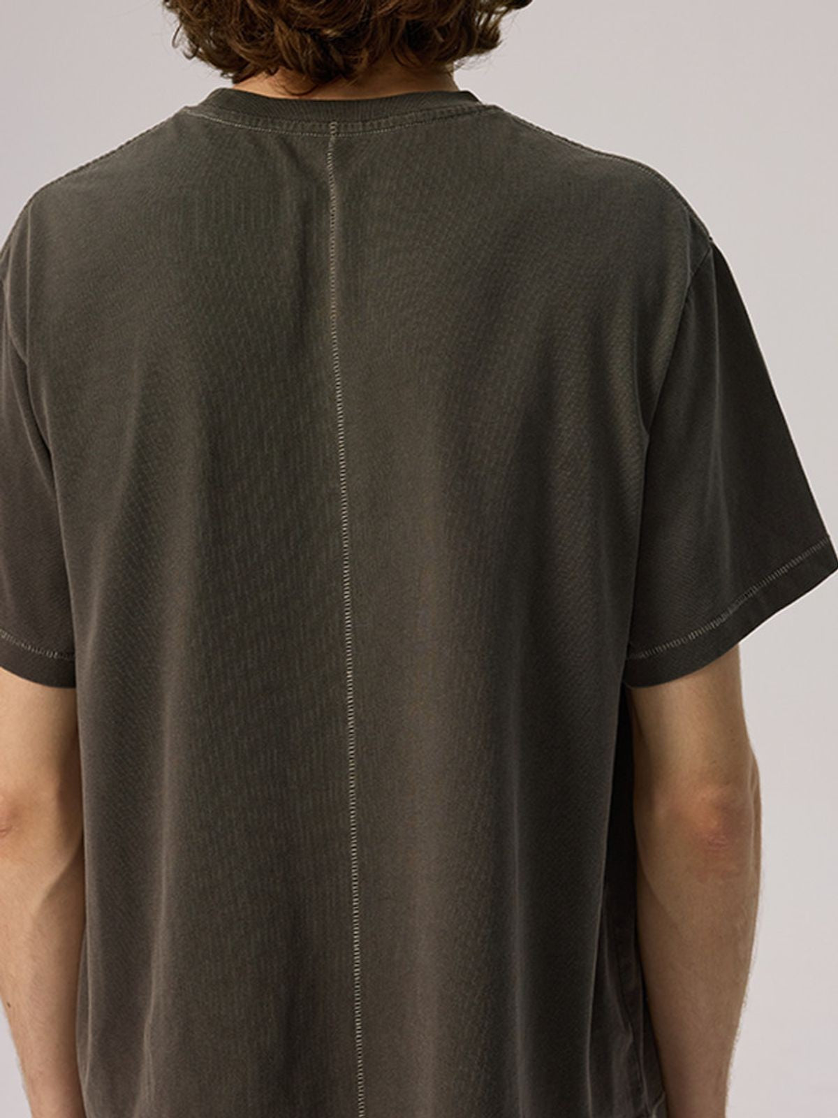 AFterTaste Garment Dyed Vintage Wash T Shirt in Gray - On Model