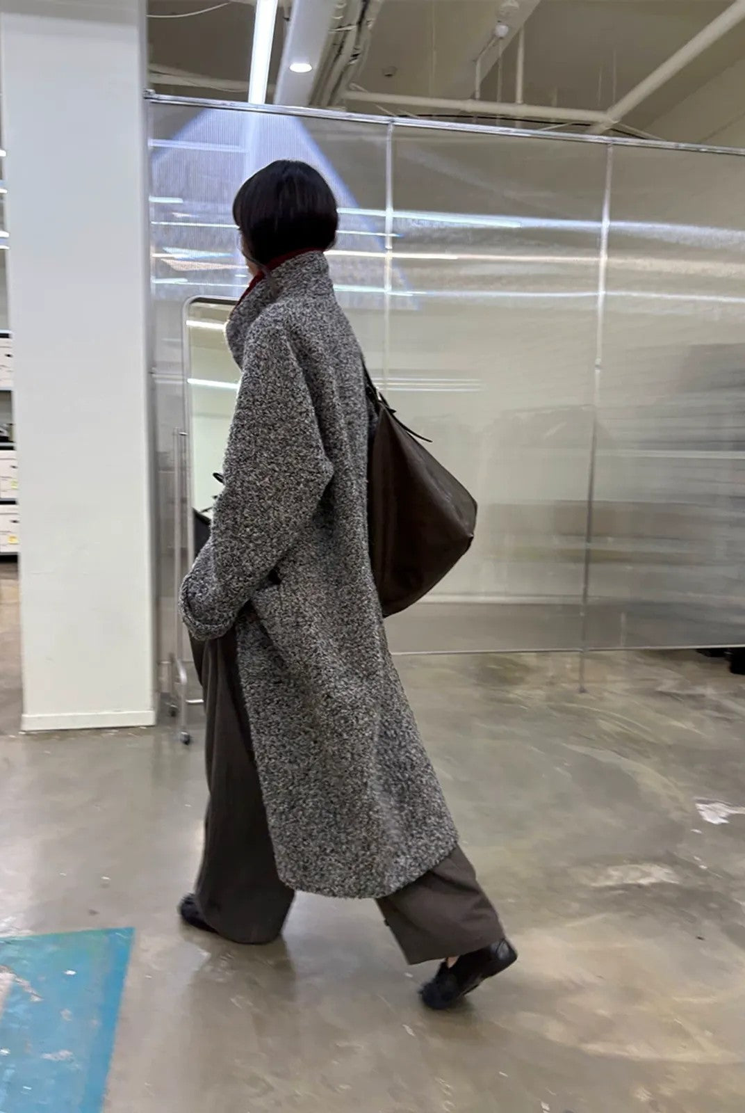 NeverSeez Boucl Wool Duffle Coat in Black