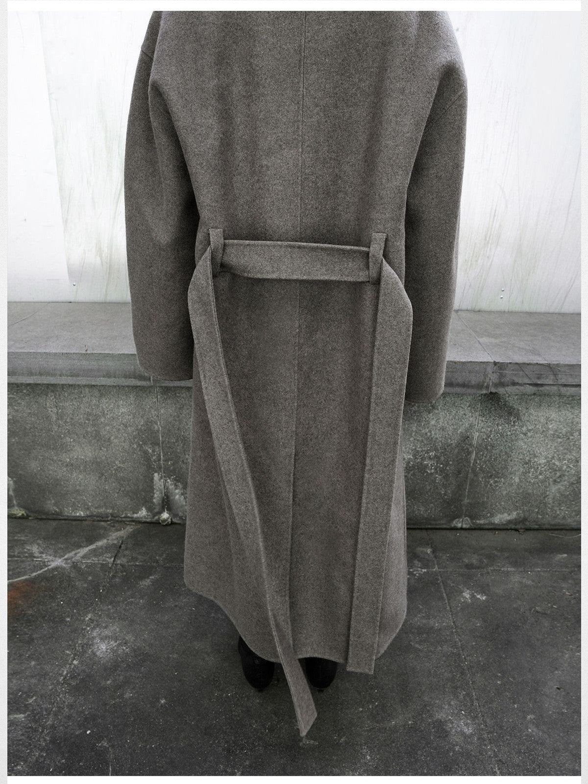 RandomPiece Wool Camel Hair Stand Collar Coat in Beige - On Model