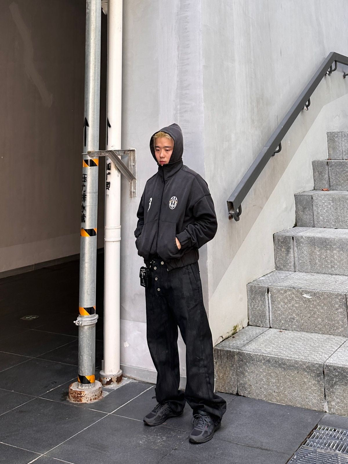 SOD Waxed Leather Buckle Jeans in Black - On Model