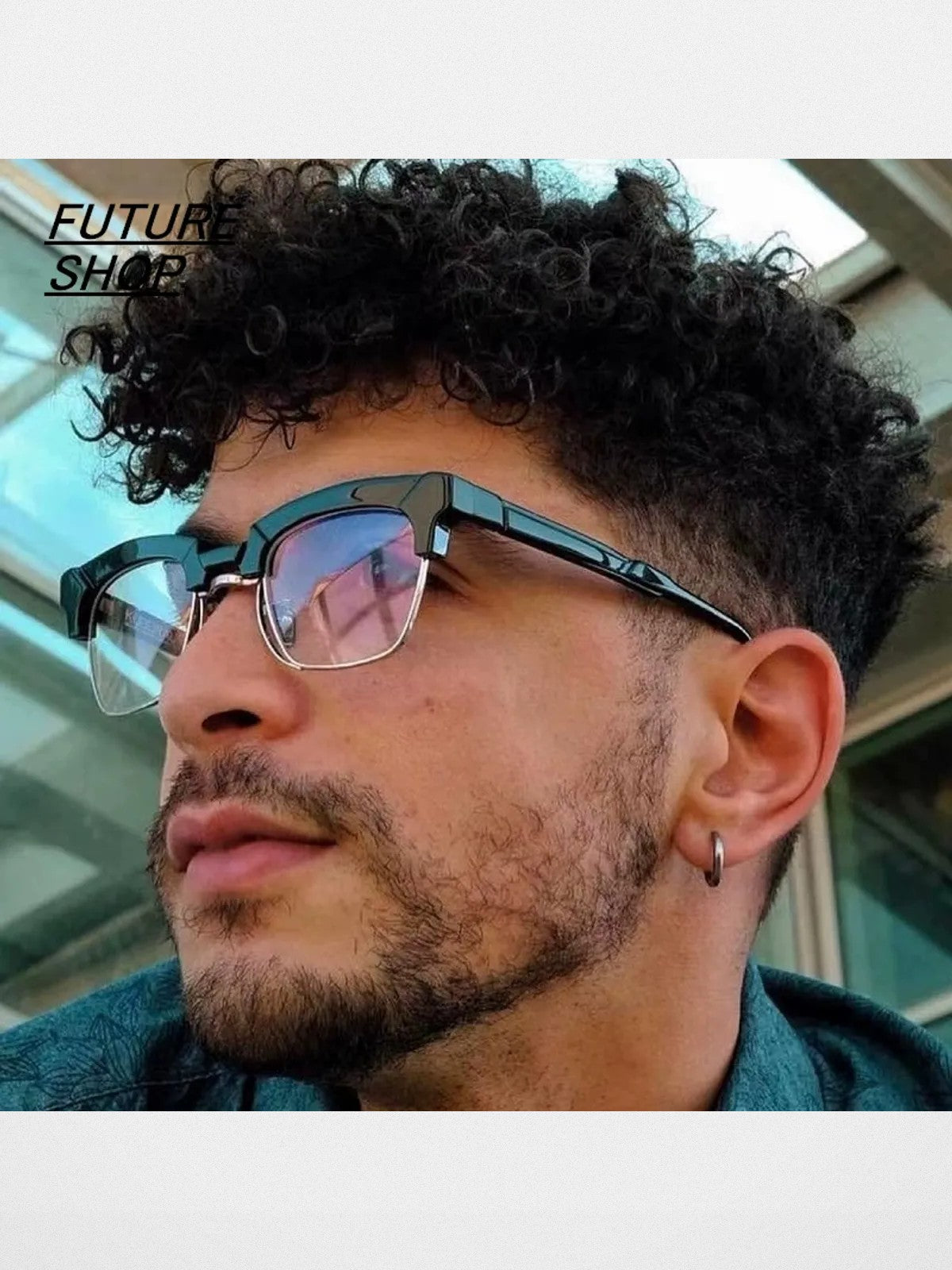 FUTURE UPDATE N6 Semi Rimless Browline Sunglasses in Black - On Model