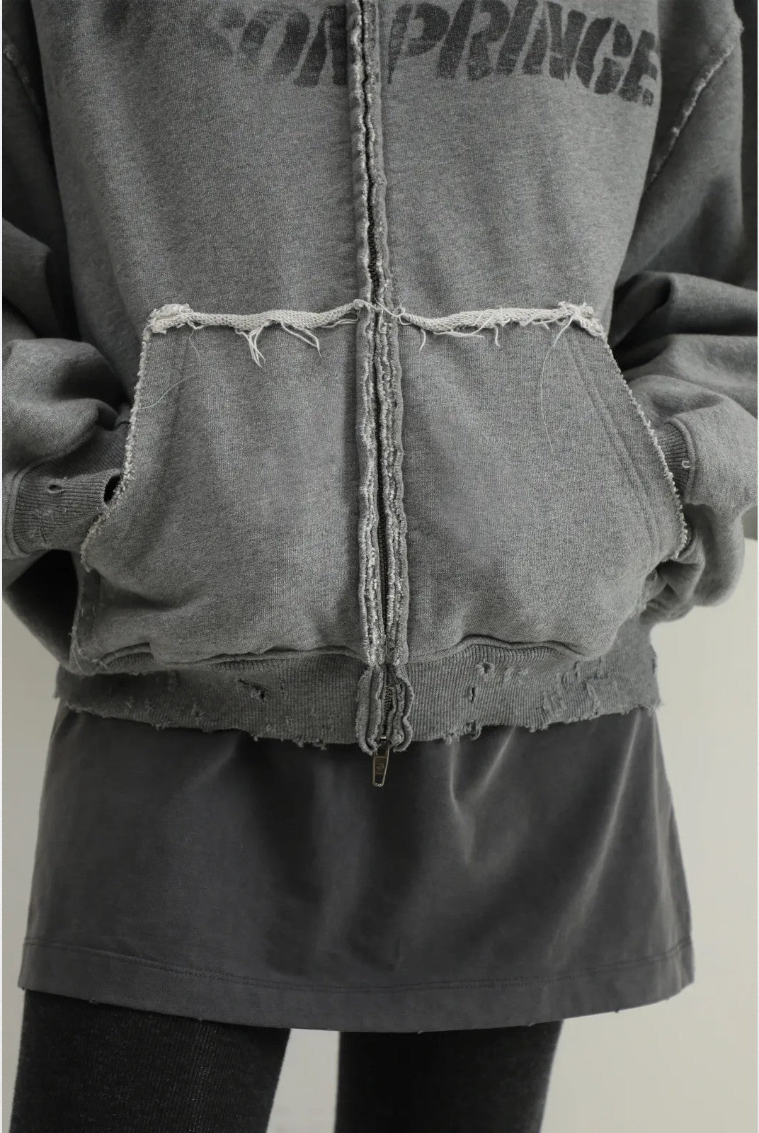 MASONPRINCE Heavyweight Graffiti Zip Hoodie in Gray - On Model