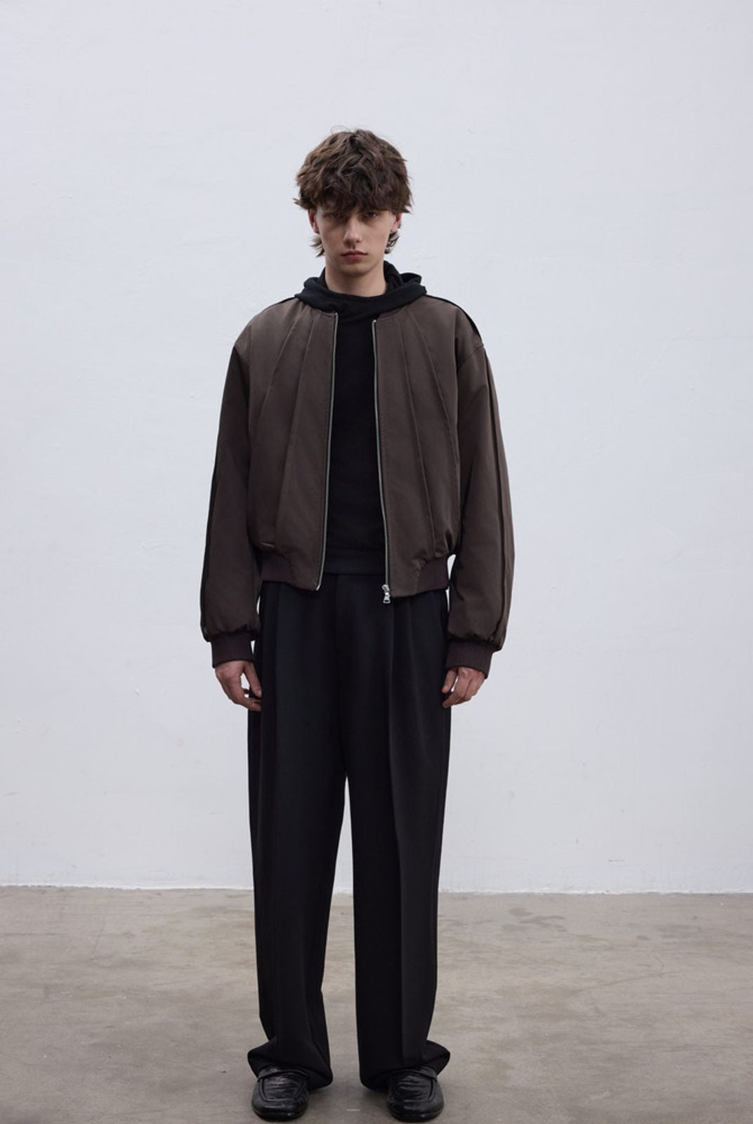 AFterTaste High Density Nylon Split Panel Bomber in Brown - On Model