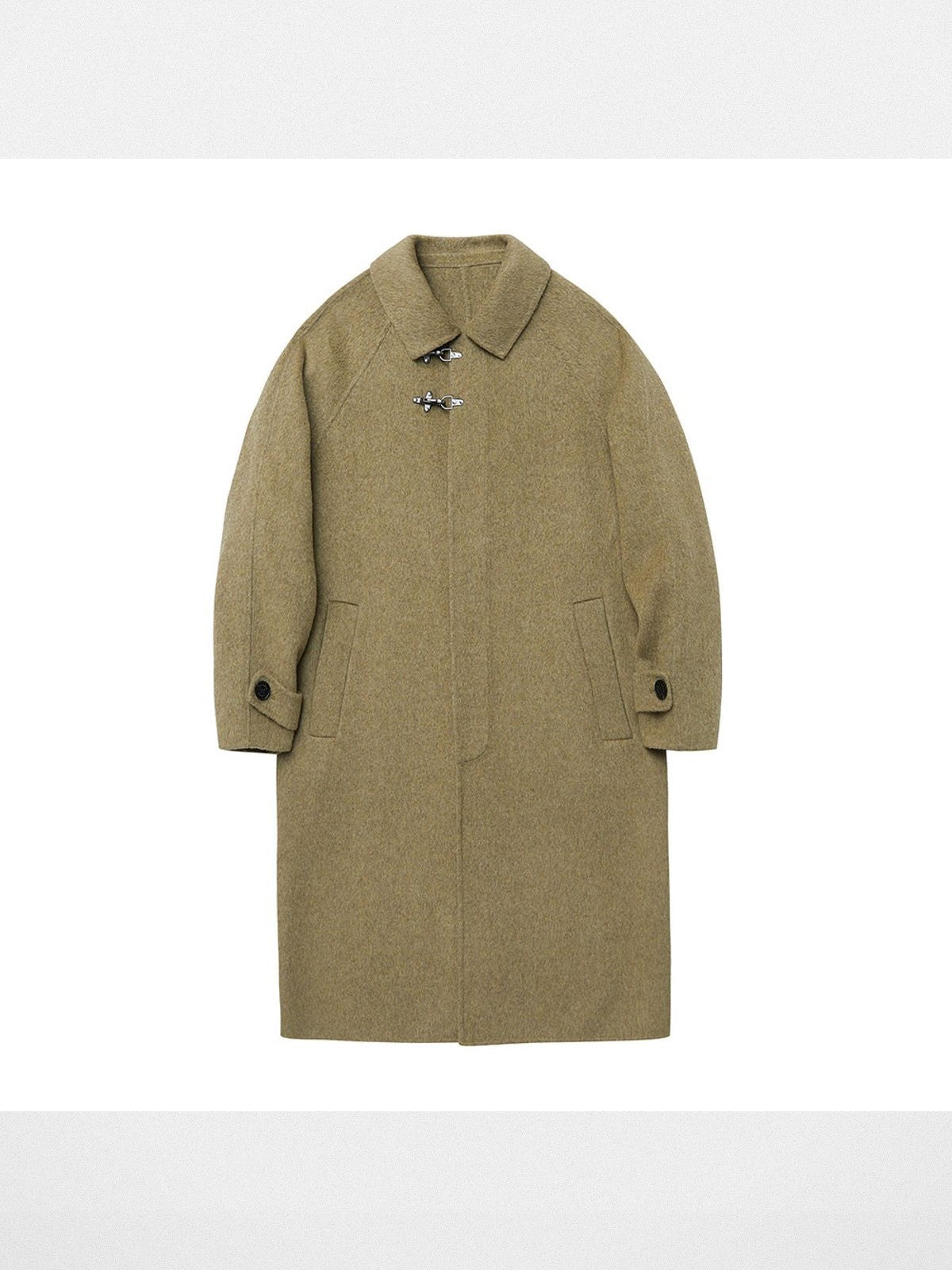 NANS Metal Buckle Wool Balmacaan in Olive