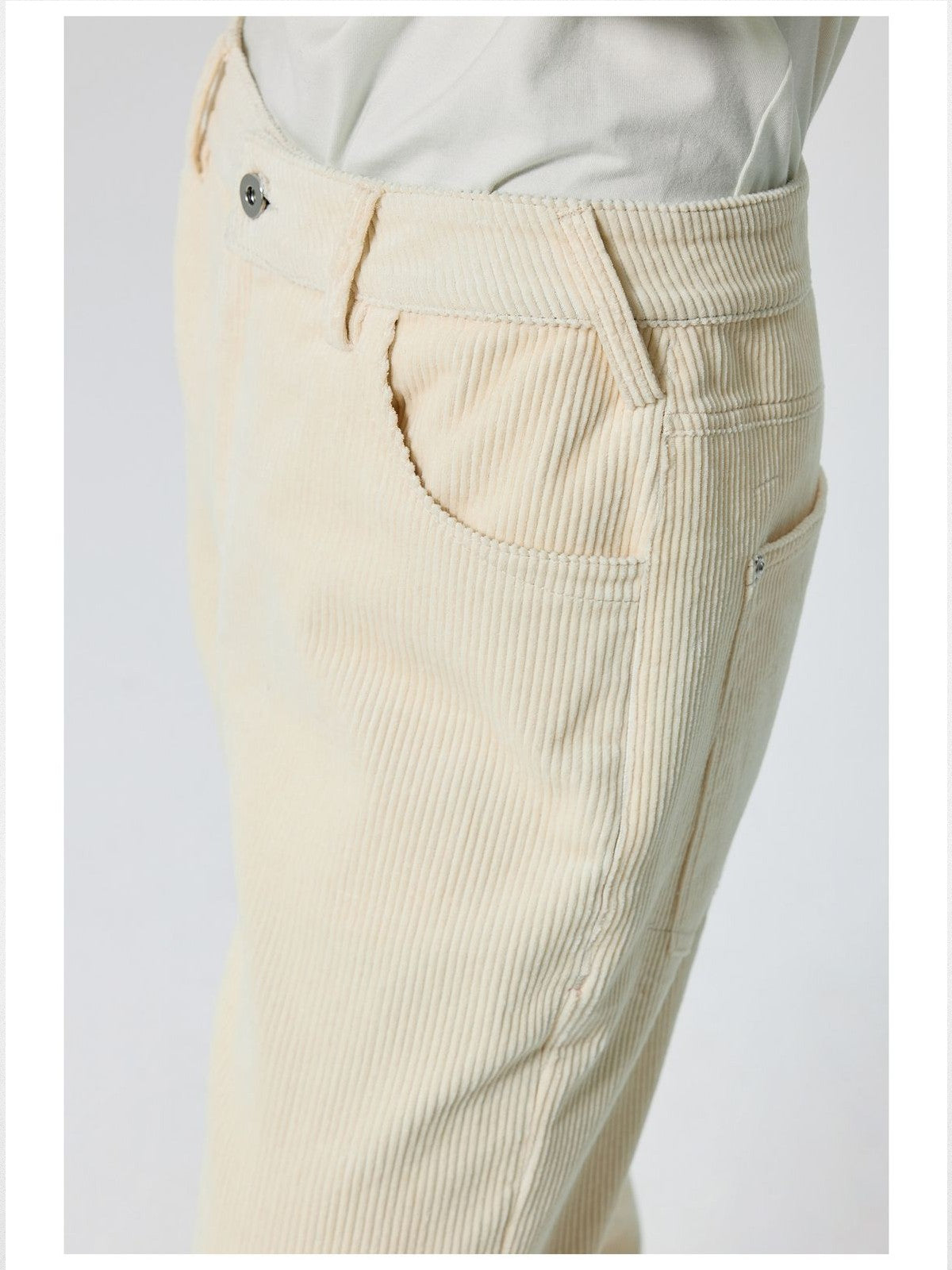 Simple Project Cuffed Corduroy Boot Cut Trousers in White - Detail