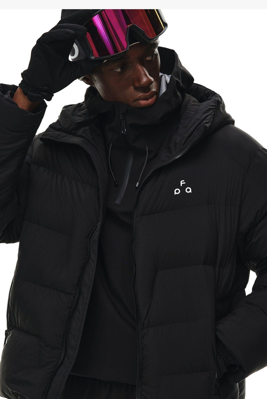 FPA Store Hooded Goose Down Puffer in Black - On Model