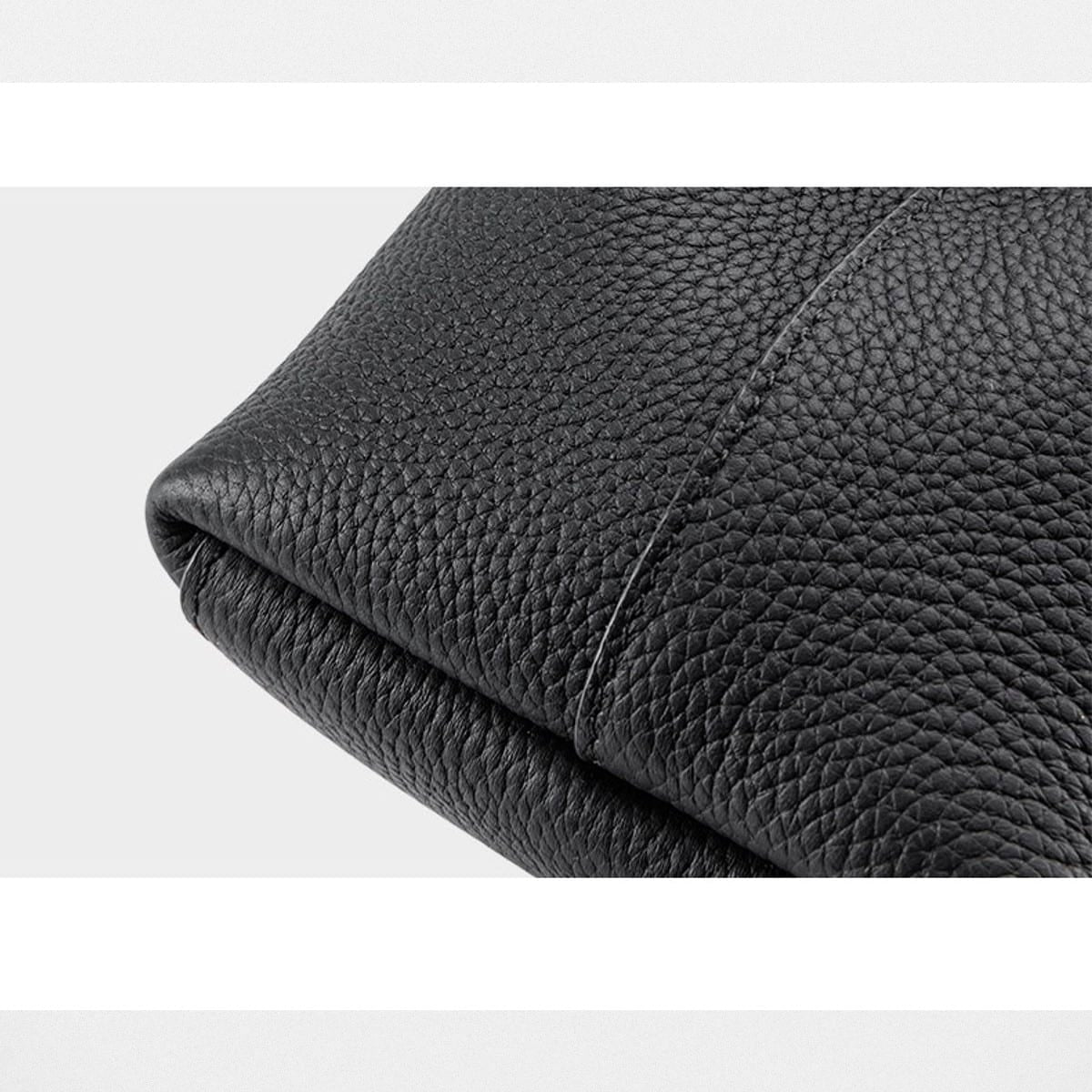 HONGU Textured Leather Top Handle Bucket Bag in Black - Detail