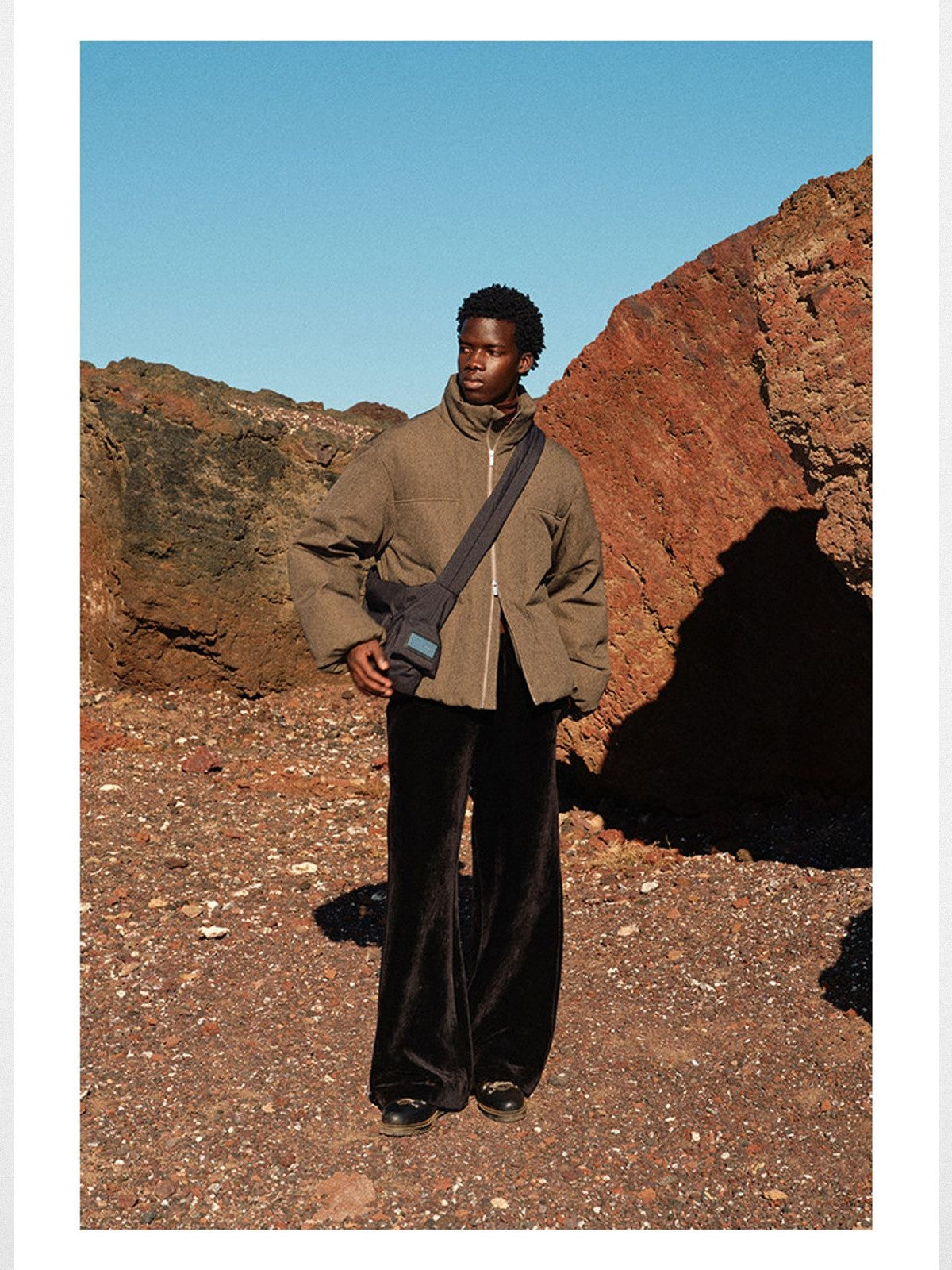 NANS Textured Twill Down Puffer in Brown - Lifestyle