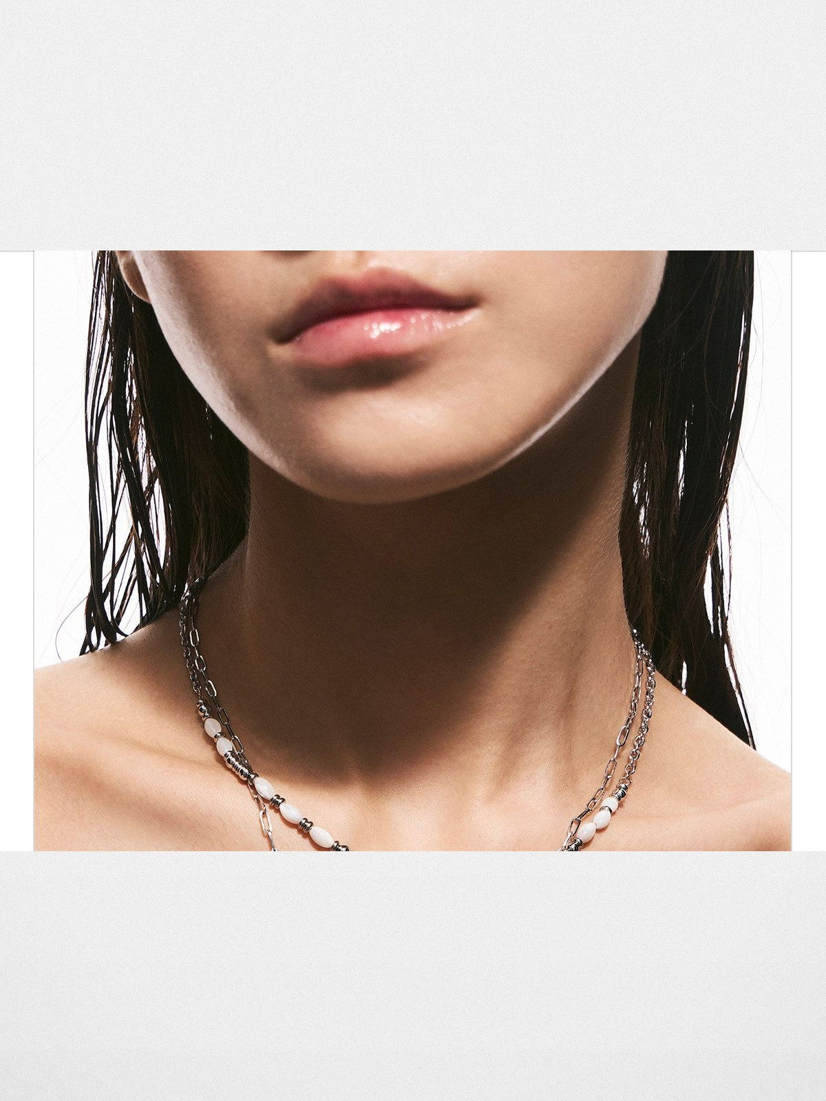BLACKHEAD Double Layer Manta Ray Necklace in Silver - On Model