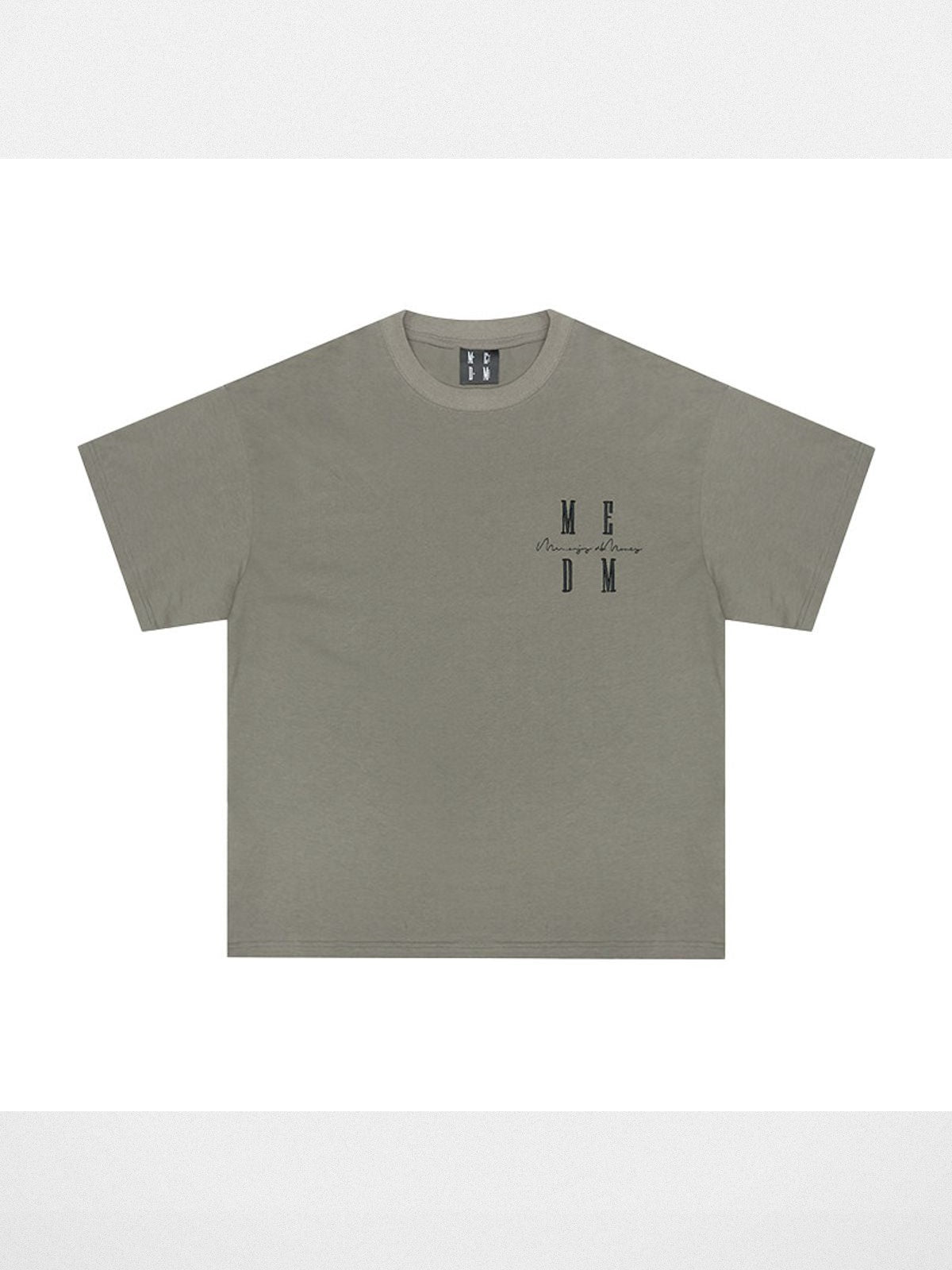 MEDM Oversized Logo Print T Shirt in Olive