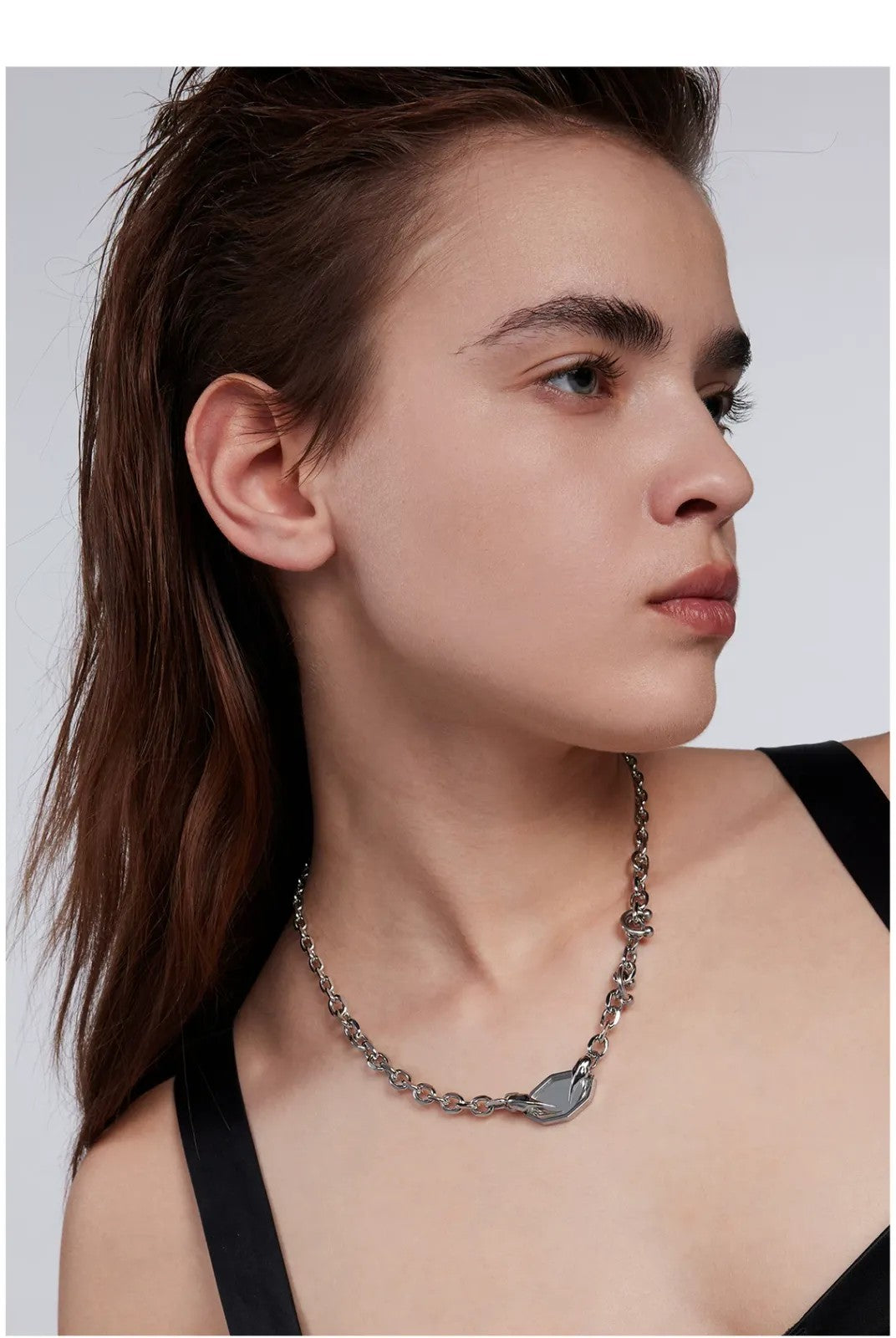 BLACKHEAD Panic Mirror Pendant Necklace in Silver - On Model