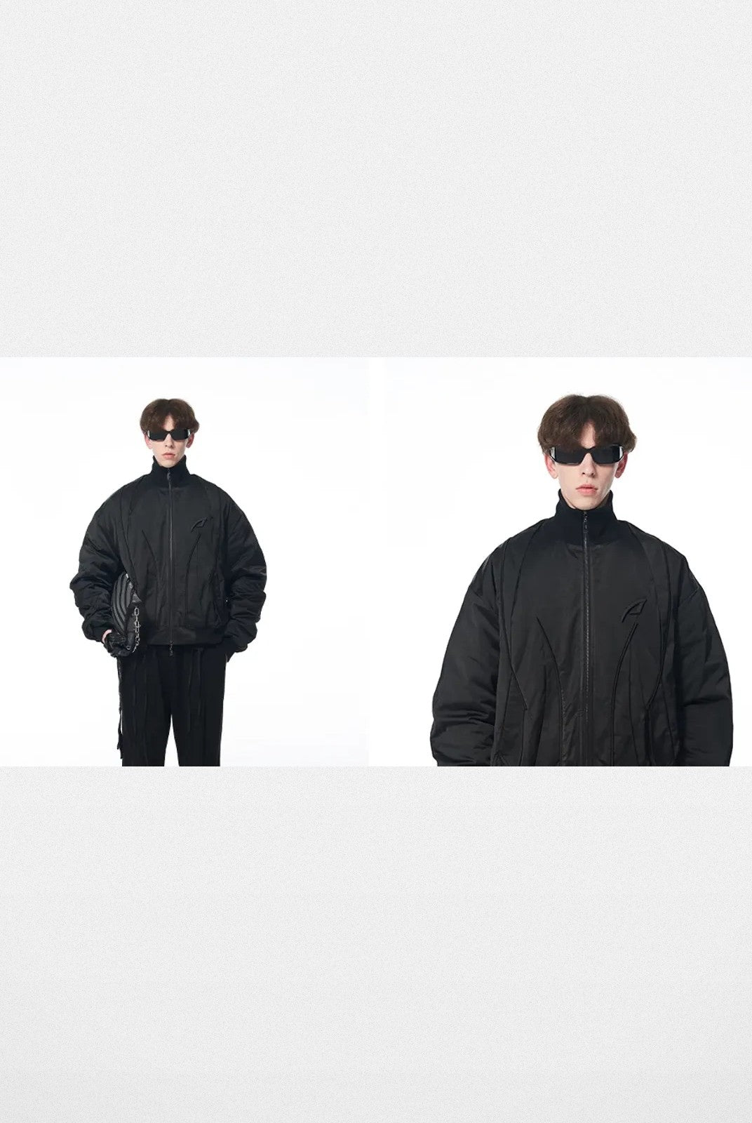 BLINDNOPLAN Segmented Panel MA 1 Bomber in Black - On Model
