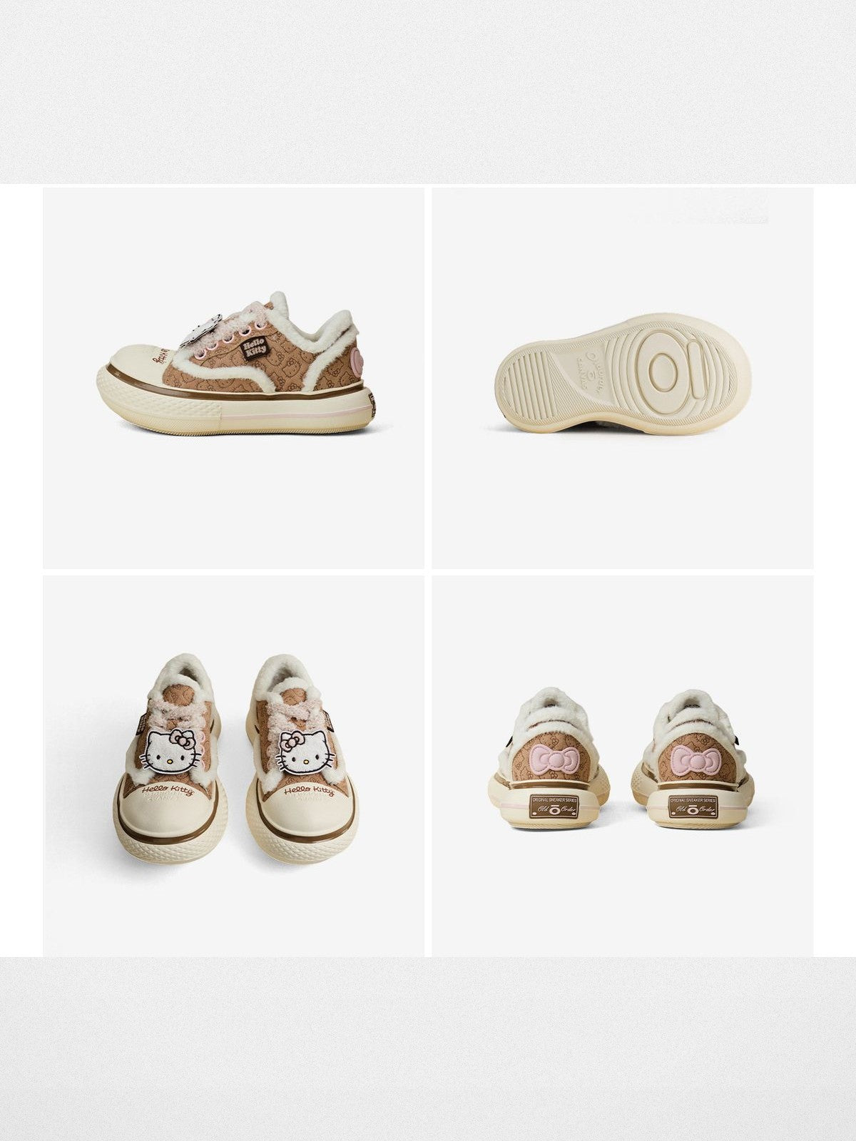 OLDORDER Hello Kitty Faux Fur Sneakers in Brown
