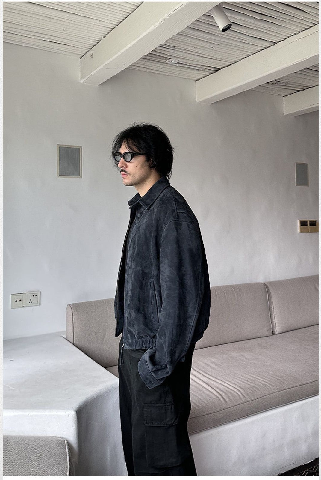 Roolrren Homme Wool Lined Ethiopian Sheepskin Jacket in Navy Blue - Lifestyle