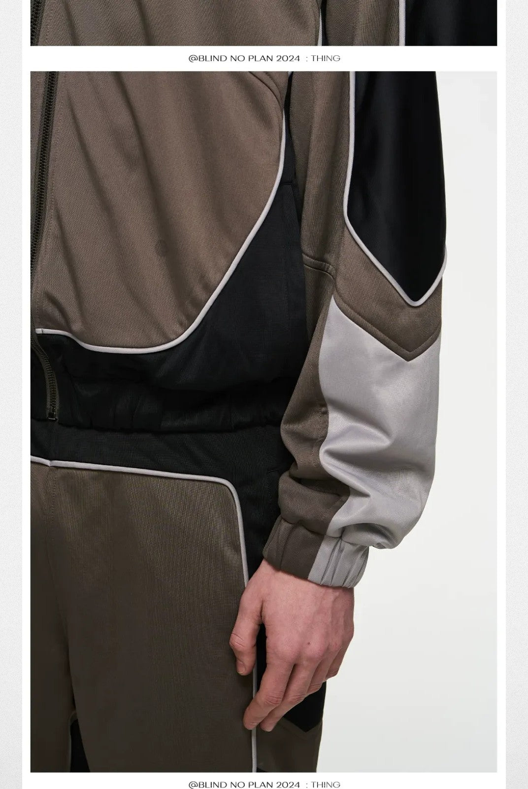 BLINDNOPLAN Retro Color Block Hooded Jacket in Brown