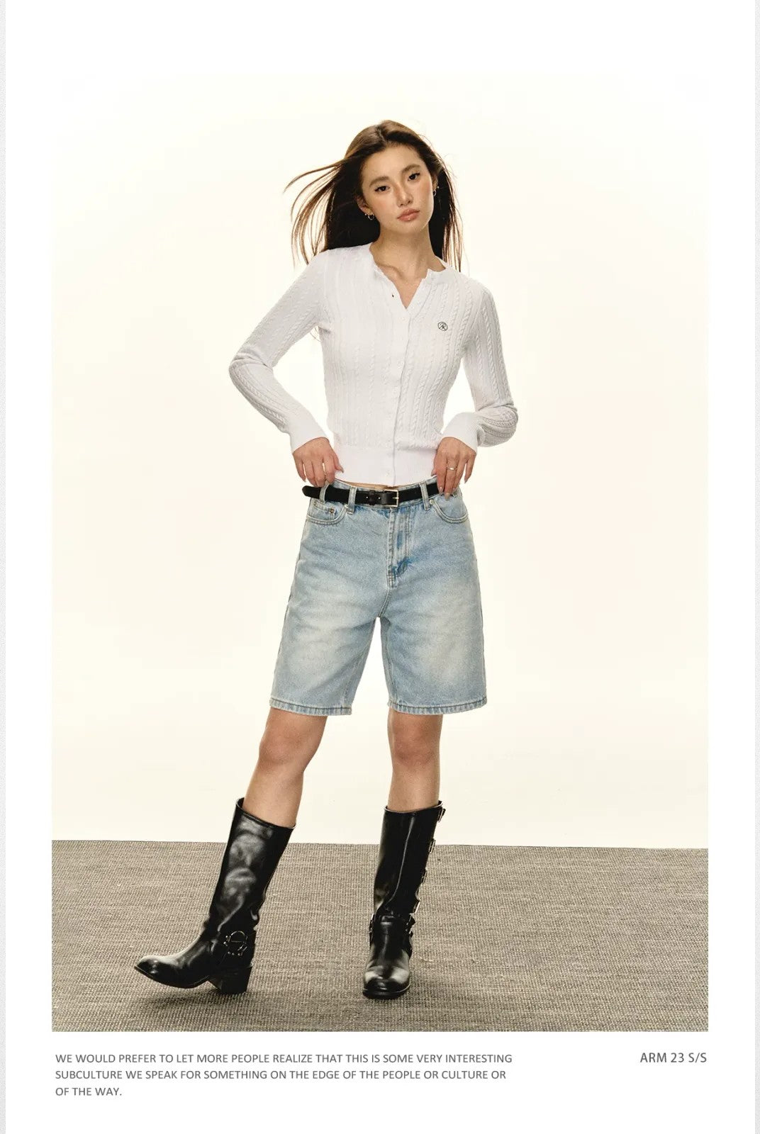 ARISEISM Slim Cable Knit Cardigan in Gray